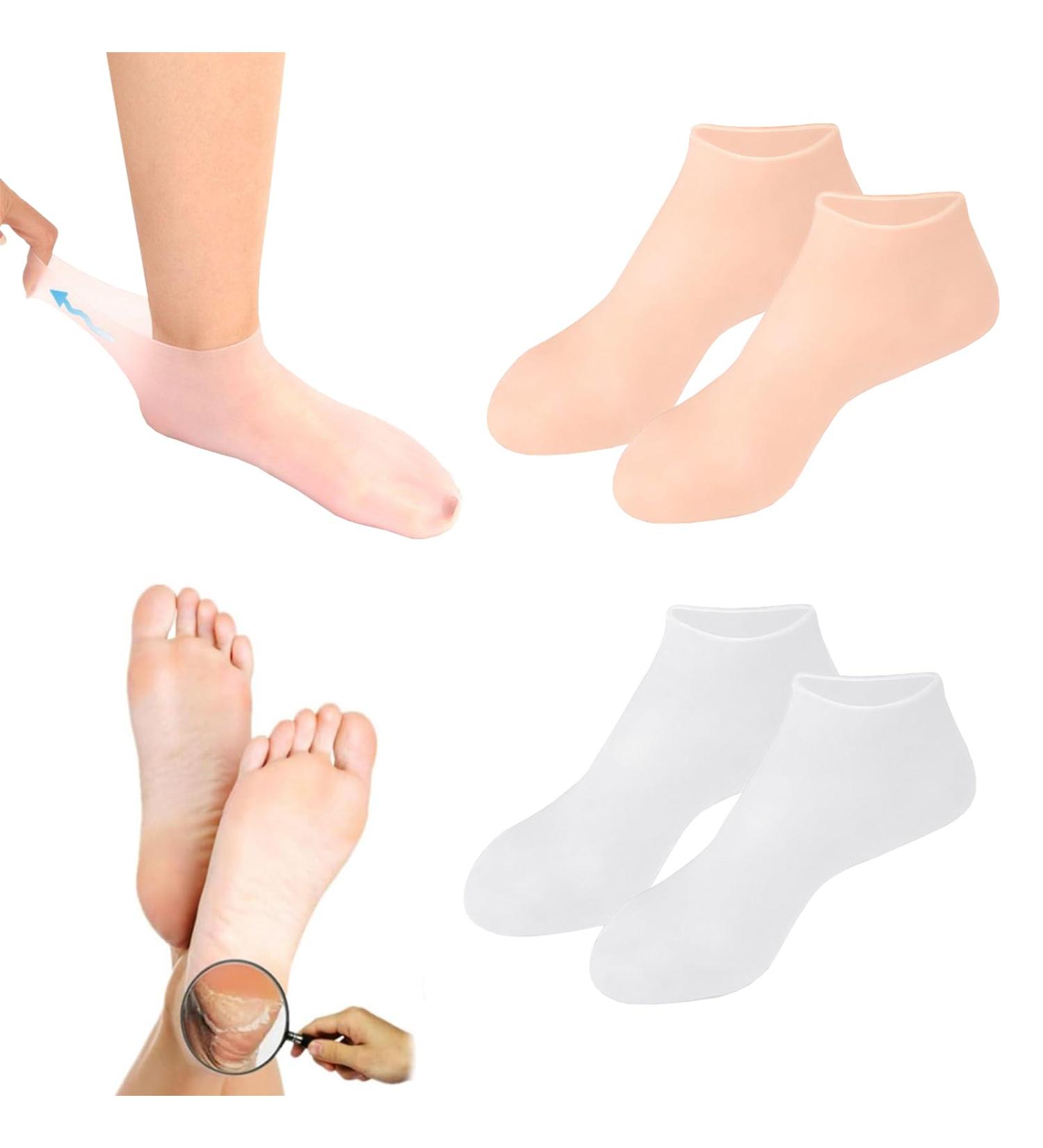 Moisturizing Silicone Socks for Women - 2 Pairs of Anti-Slip Pedicure Socks for Dry Cracked Feet - Soft & Hydrating Skin Color - Buy Online on SooperMarket.com