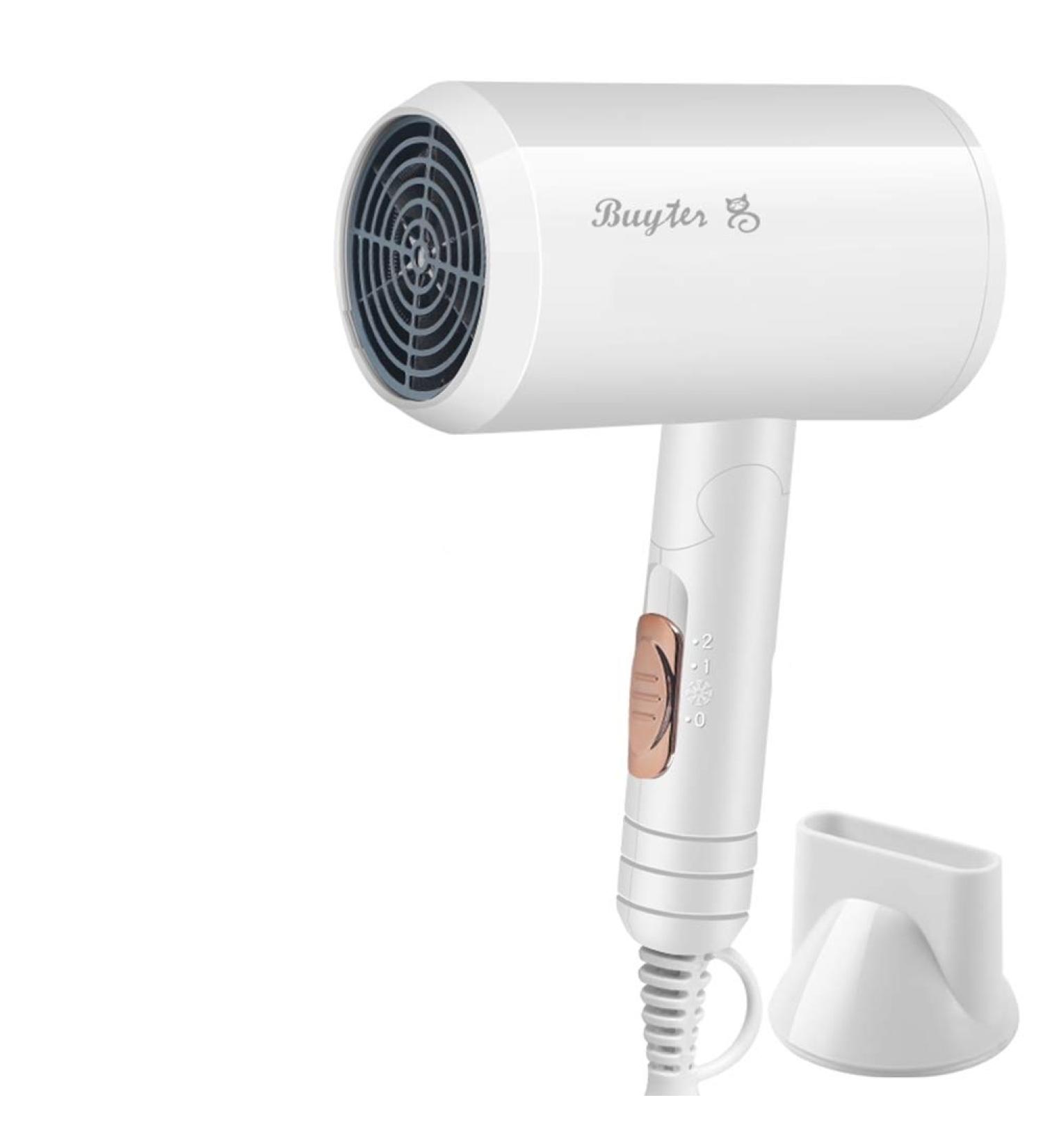 Buyter Blue-Ray Folding Compact Travel Blow Dryer Professional Salon Ionic Low Noise Hair Dryer 3 Heat Settings (White) - Buy Online on SooperMarket.com