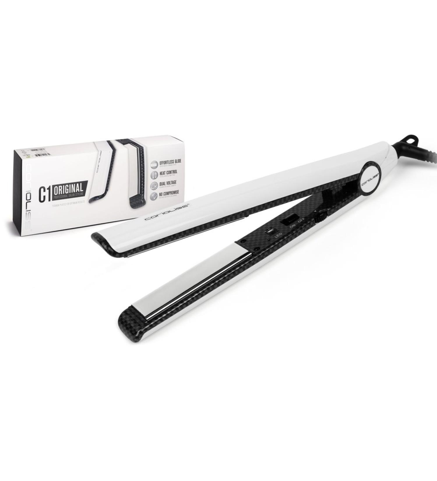 Corioliss C1 Professional Titanium Hair Styling Iron - White Carbon Fiber 1 Ceramic Plates Anti-Frizz & Heat Resistant Pouch - Perfect for Straightening Curls & Flicks - International Shipping Available - Buy Online on SooperMarket.com