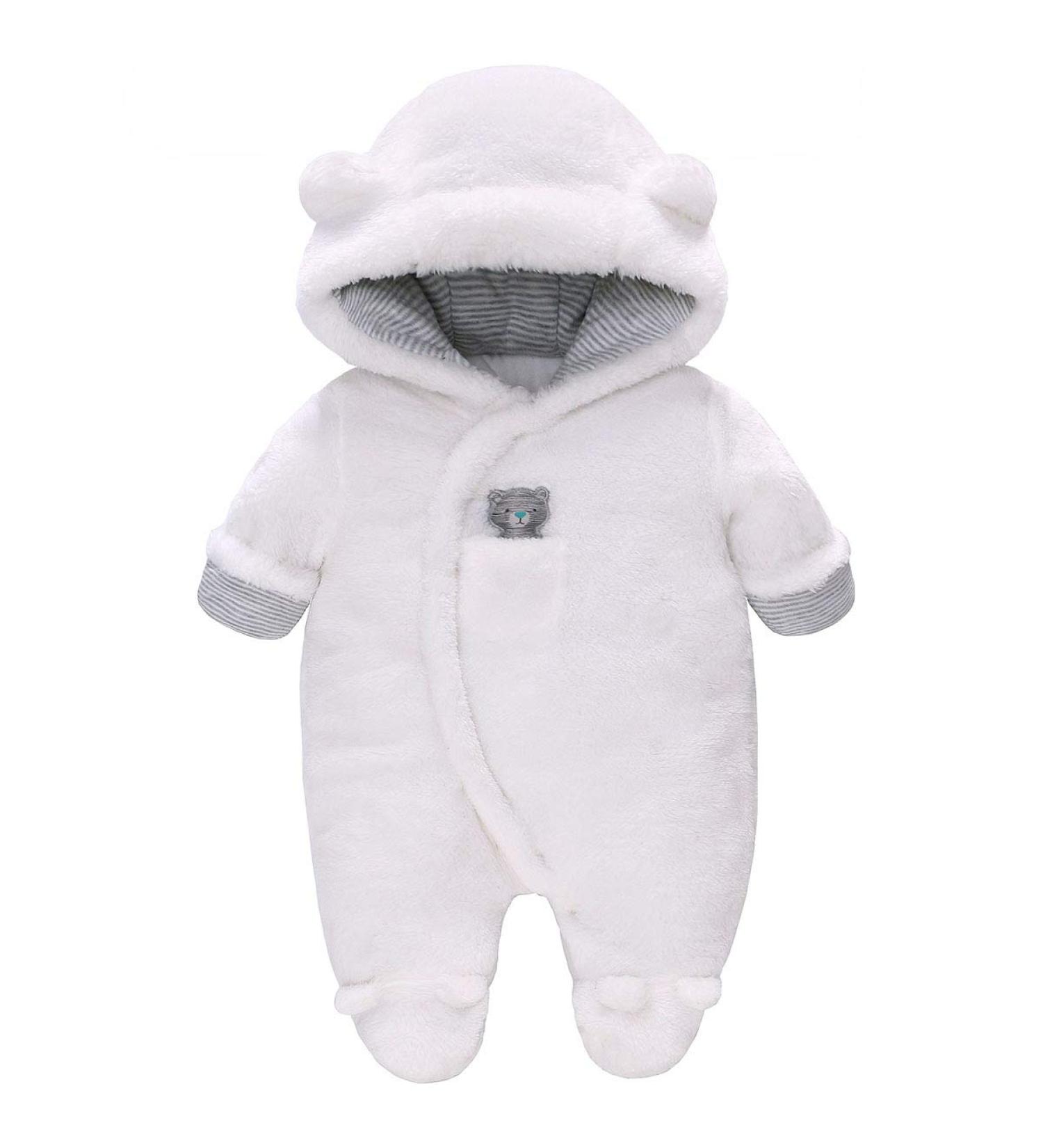 Baby Winter Snowsuit Romper | Hooded Toddler Outerwear Set | Thick & Warm | White | 0-3 Months - Buy Online on SooperMarket.com