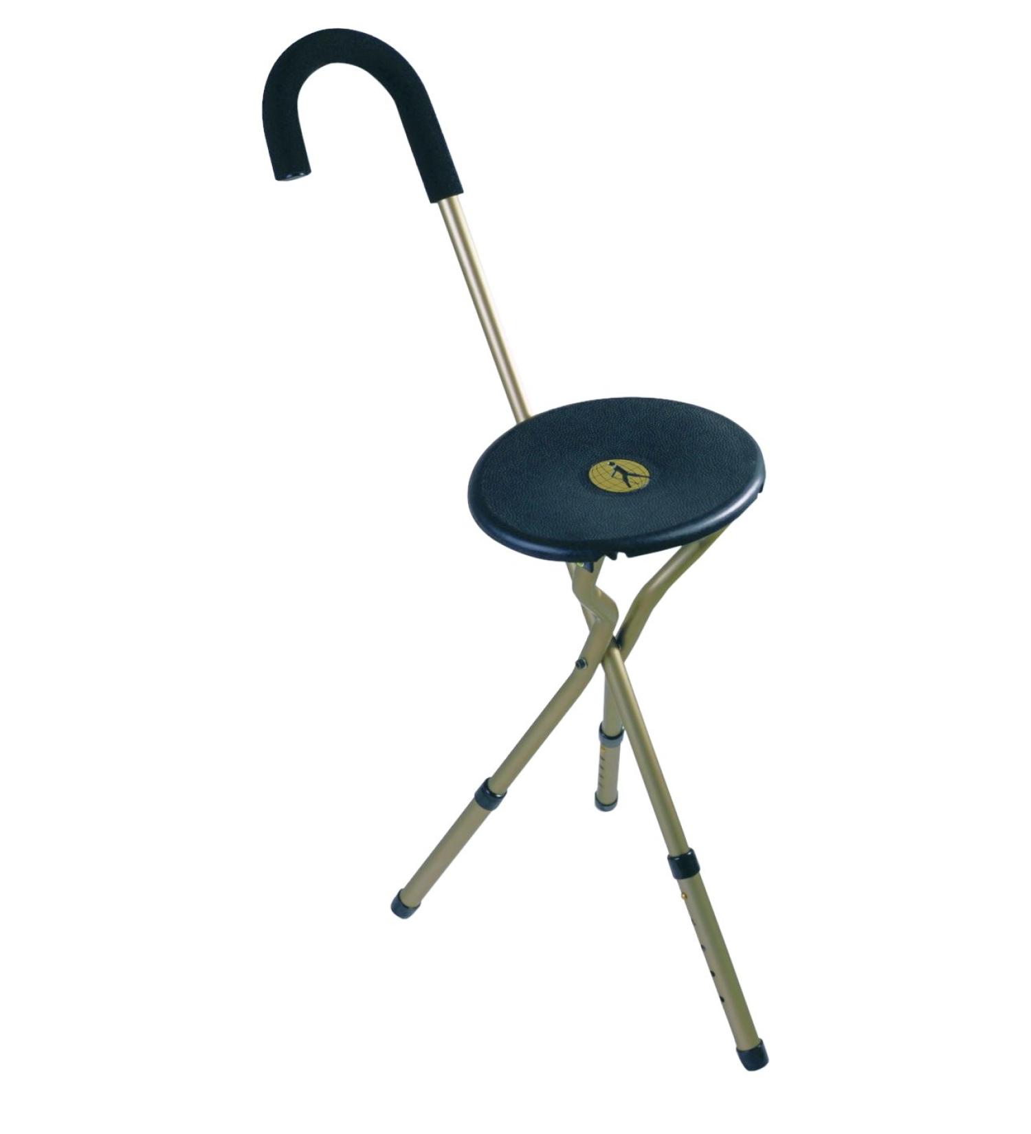 PCP Mobility Tri-Seat Cane Aluminum Tourist Handle Matte Black and Bronze Plastic Seat