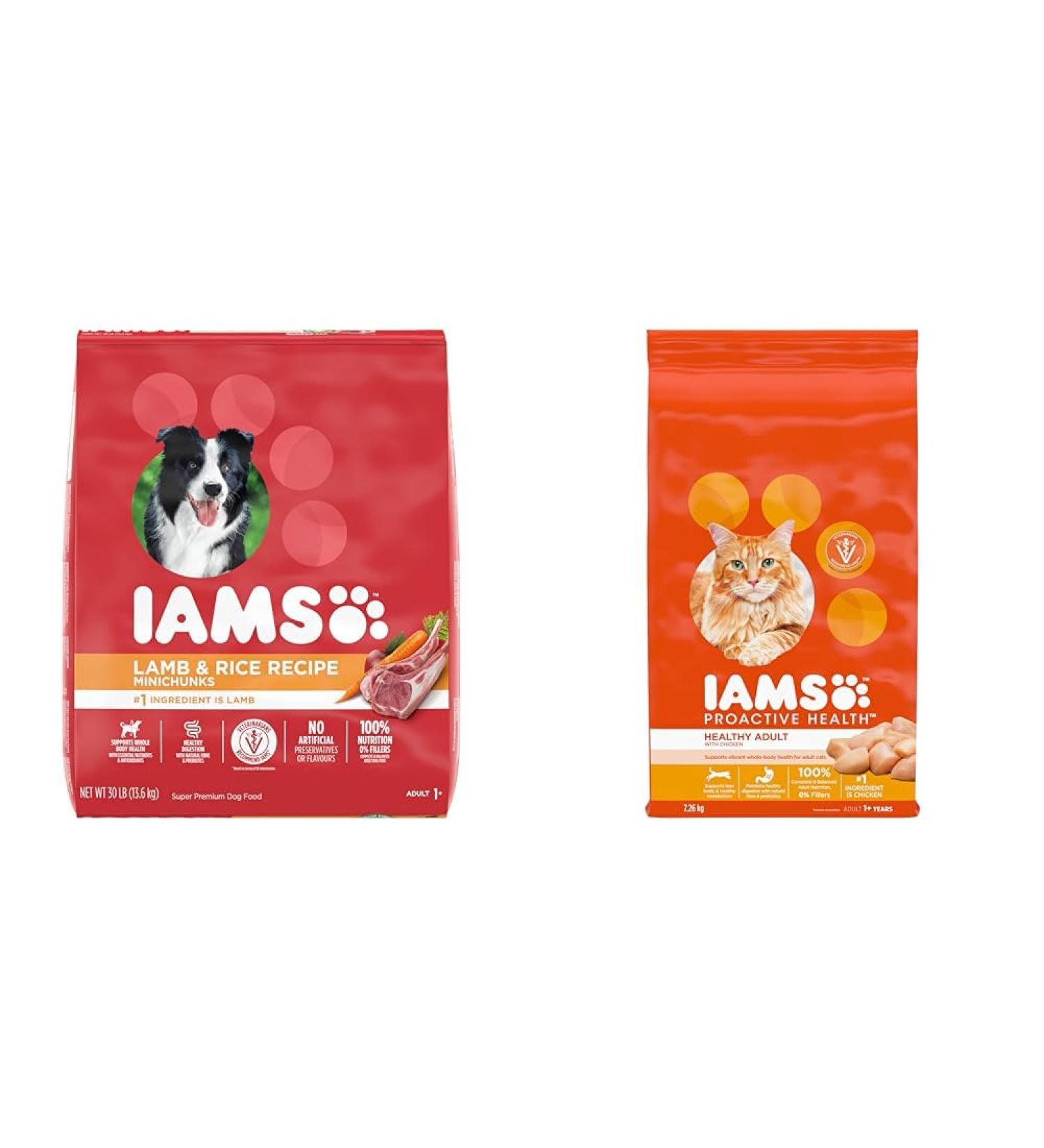 IAMS Proactive Health Minichunks Dog Food Dry Adult Lamb & Rice Recipe 13.6kg (30LB) Bag & Proactive Health Healthy Adult Dry Cat Food with Chicken 7.26kg Bag 13.6 kg (Pack of 1) Dog Food + PET_FOOD - Buy Online on SooperMarket.com