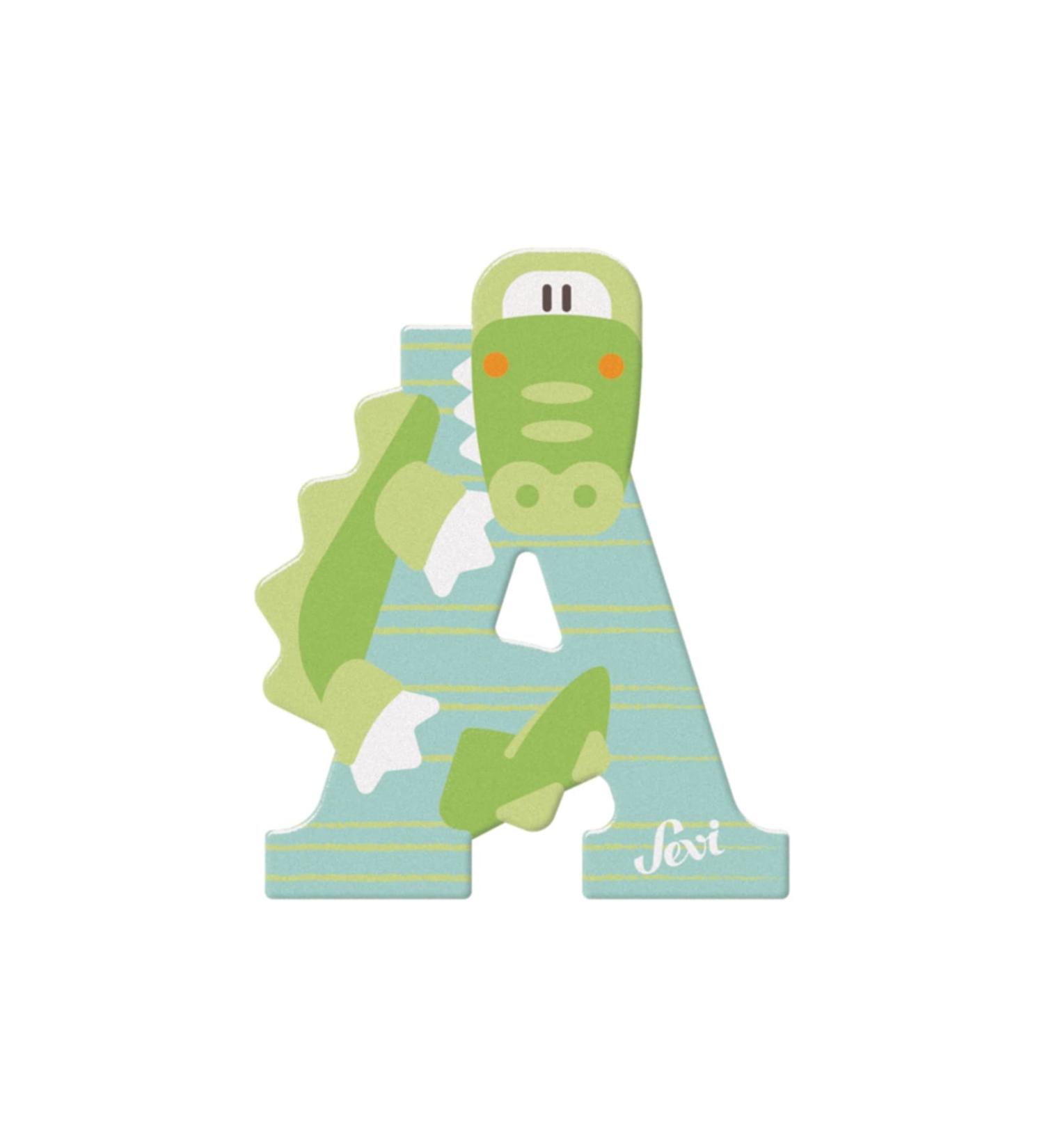 Sevi 83001 Tier Wooden Letter A - Alligator | Kids' Room Door Letter | Educational ABC Learning Toy | Safe for Children 3+ | Pink Yellow Blue - Buy Online on SooperMarket.com