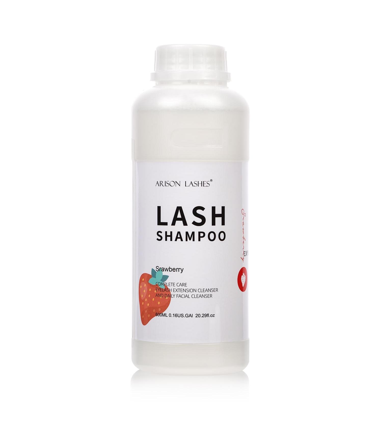 Eyelash Extension Shampoo 600ml | Paraben & Sulfate Free Foaming Cleaner for Extensions & Natural Lashes | Professional & Self-Use | Caomei Strawberry - Buy Online on SooperMarket.com