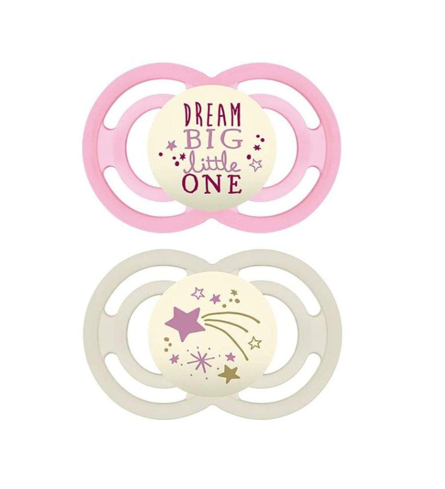 MAM Perfect Night Baby Pacifier  Patented Nipple  Glows in the Dark  6-16 Months  Girl  2 Count (Pack of 1)
