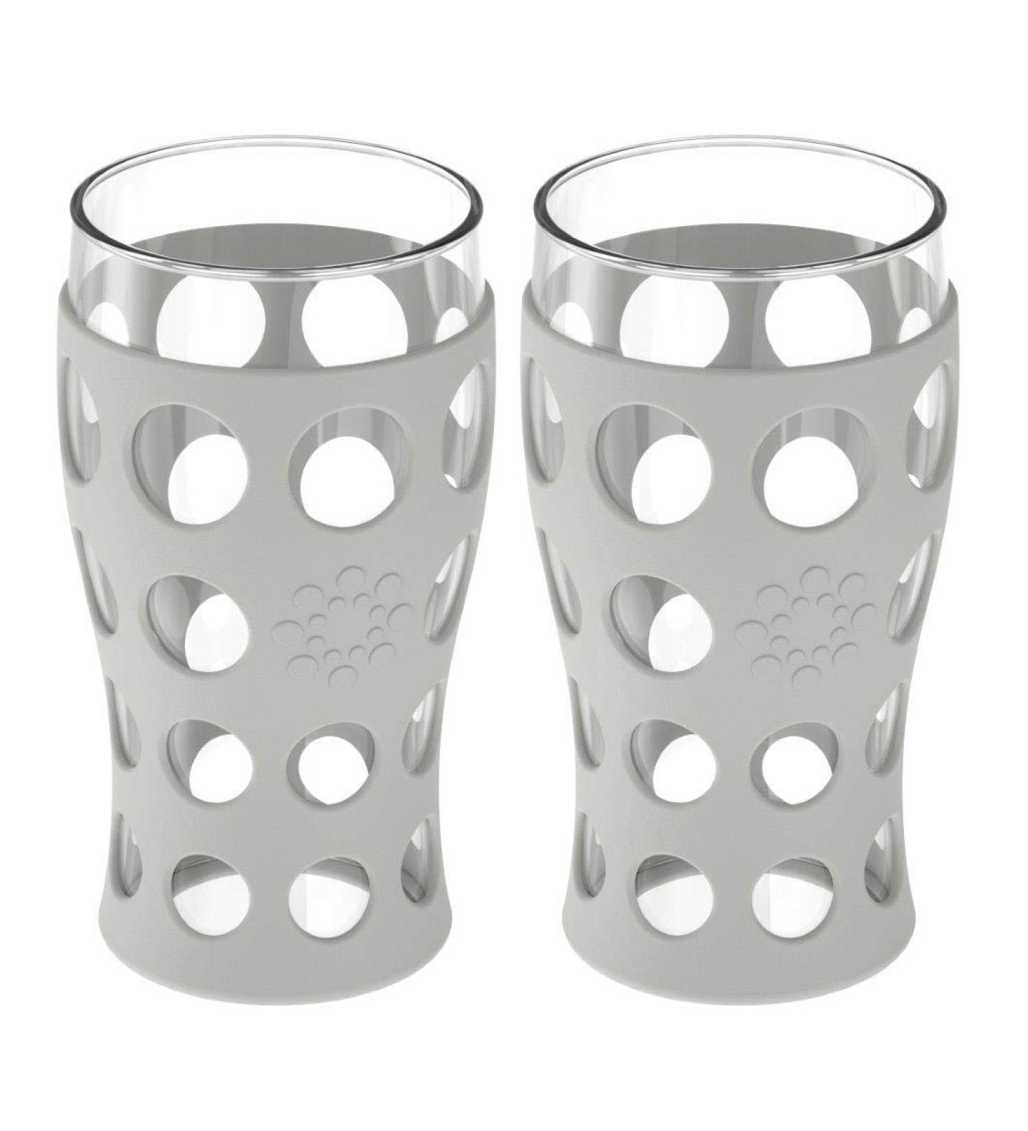 Lifefactory 20oz BPA-Free Protective Silicone Sleeve Beverage Glass 2-Pack - Stone Gray - Buy Online on SooperMarket.com