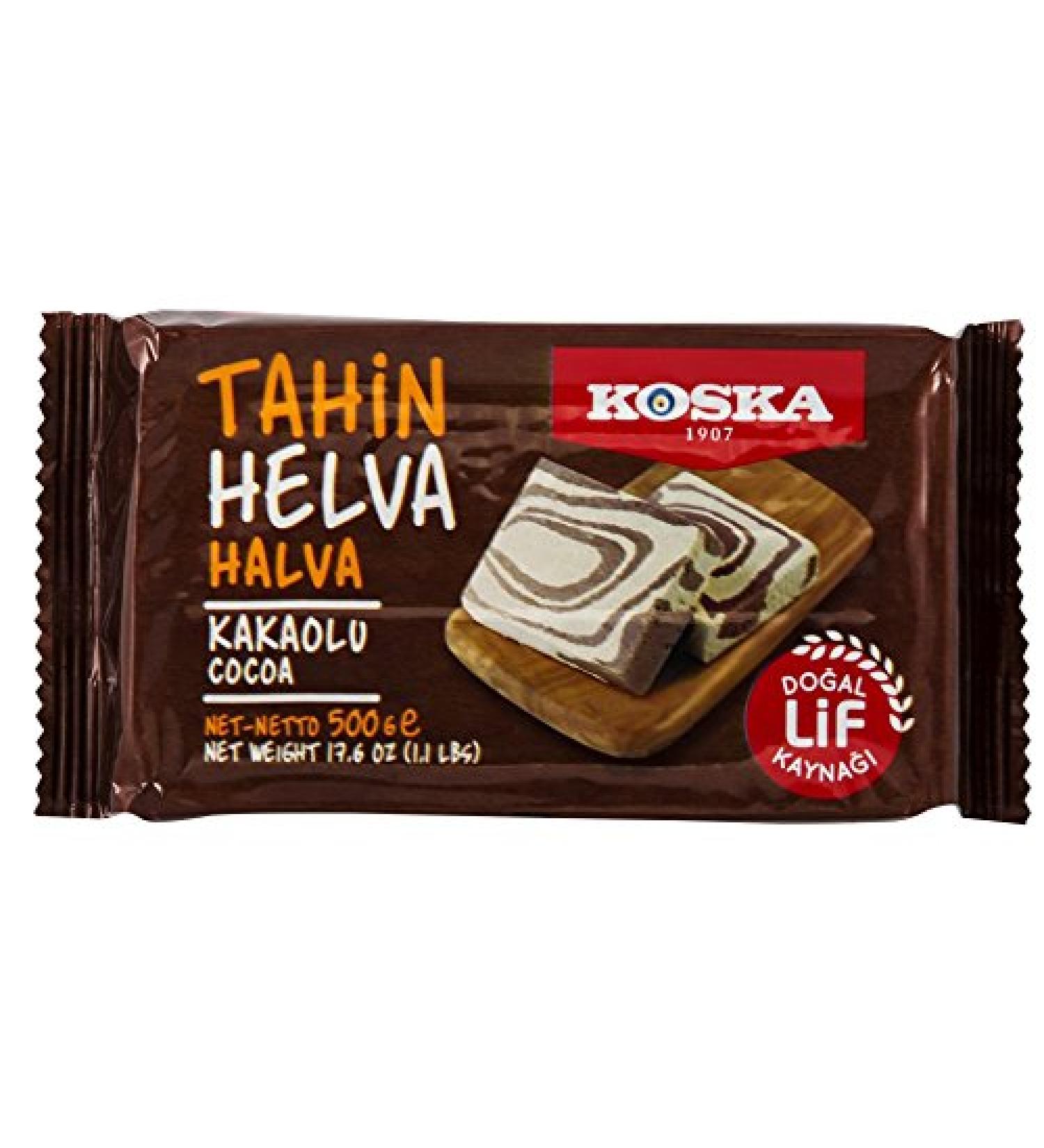 Koska Tahini Helva / Halva with Cocoa Turkish Cocoa Halva 1 Package of 500g (17.6oz 1.1lbs) Kakaolu Helva