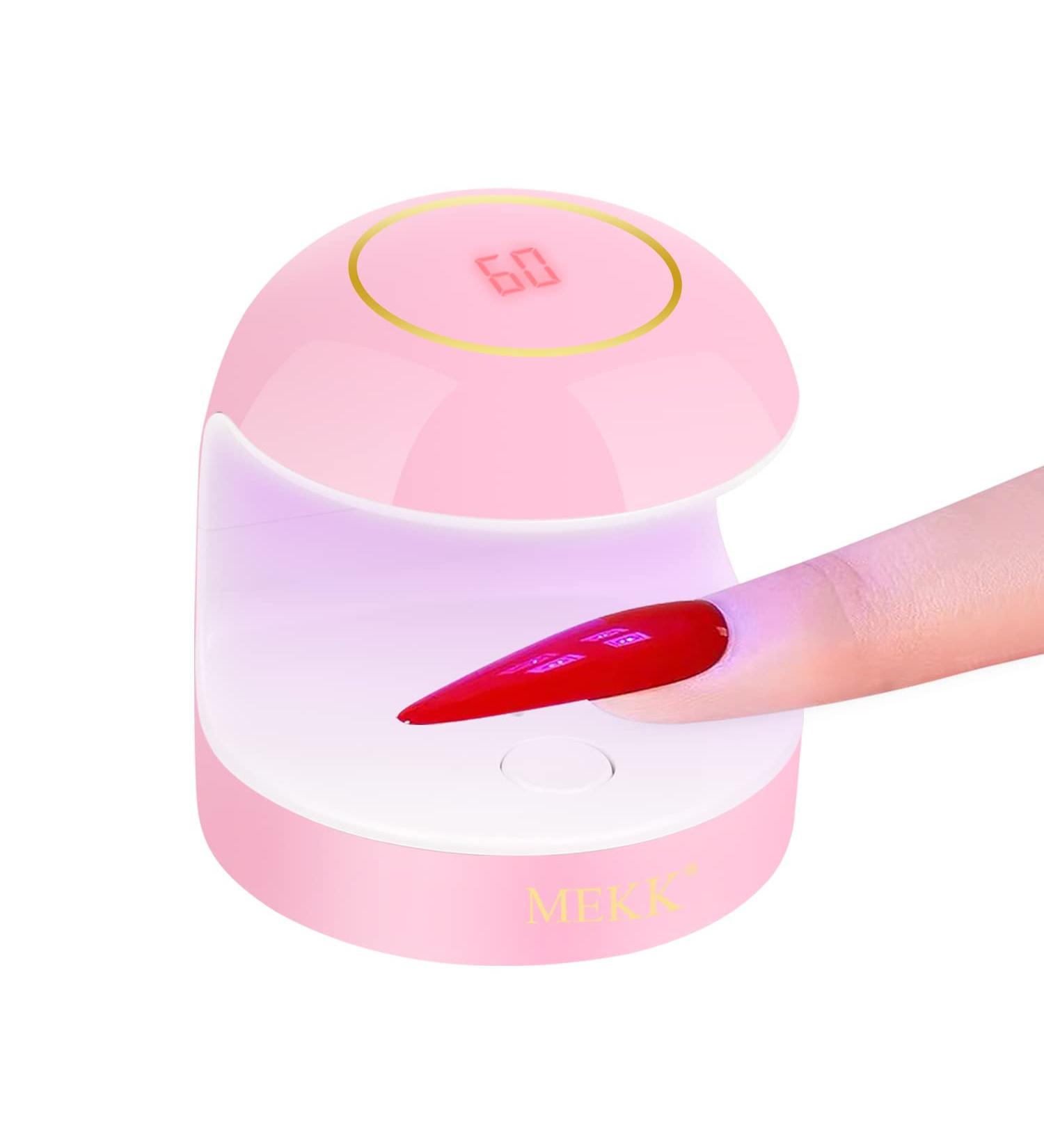 MEKK Mini UV LED Nail Lamp 18W | Professional Nail Dryer for Gel Nails - Pink | Type-C UV Light for Nails | LCD Display - Buy Online on SooperMarket.com