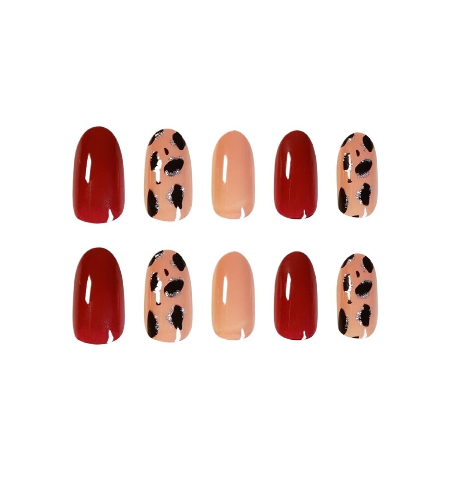 Wine red leopard print autumn and winter wearing manicure products fake nails patches waterproof detachable nail patches JP927 - Buy Online on SooperMarket.com