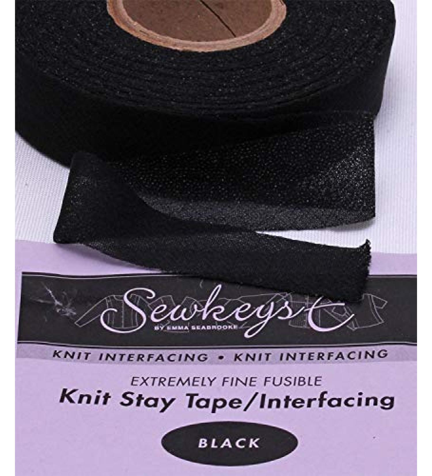 Black - 1 Fusible Knit Stay Tape - 1 X 25 Yards SewkeysE Extremely Fine Knit Interfacing Sold by The 25 Yard Roll (KST1-BL) M494.02