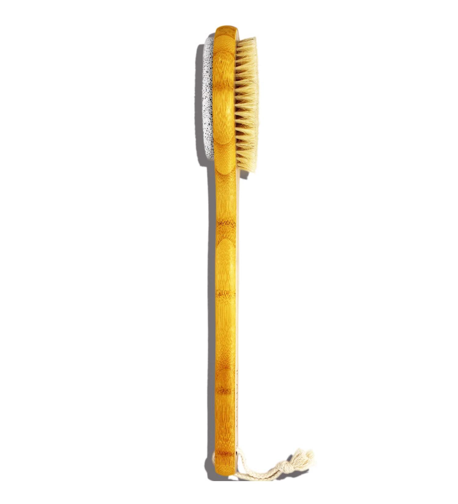 ICANdOIT 2 in 1 Long Handle Bath & Shower Brush with Boar Bristle and Pumice Stone - Exfoliate, Soften Skin, Dry Brushing, Cellulite & Lymphatic Drainage - Buy Online on SooperMarket.com