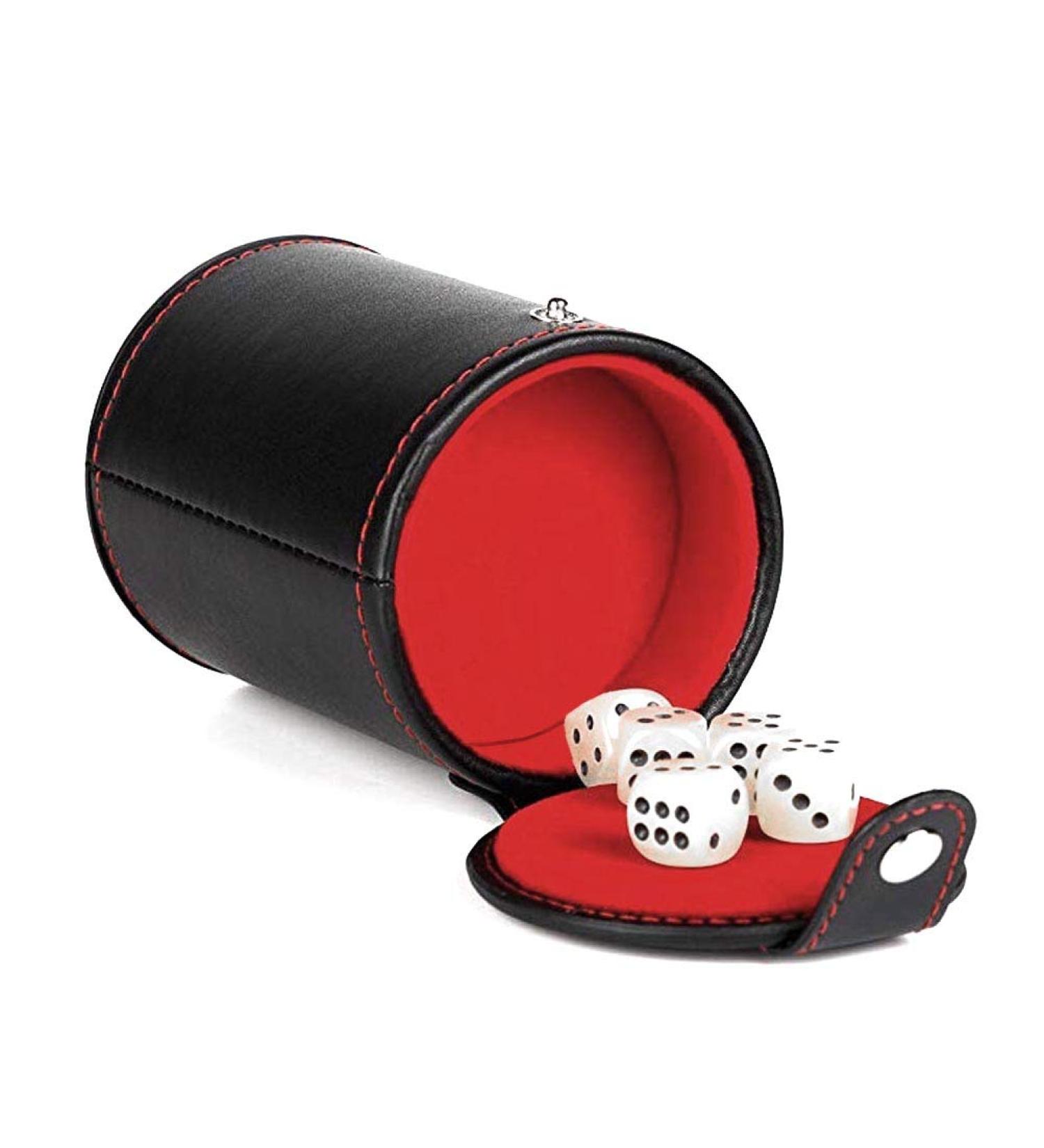 Cooyeah Red Pu Leather Dice Cup Set with 5 Standard Dices for Yahtzee, Farkle, Backgammon - Bar Party Craps Game - 1 Pack - Buy Online on SooperMarket.com