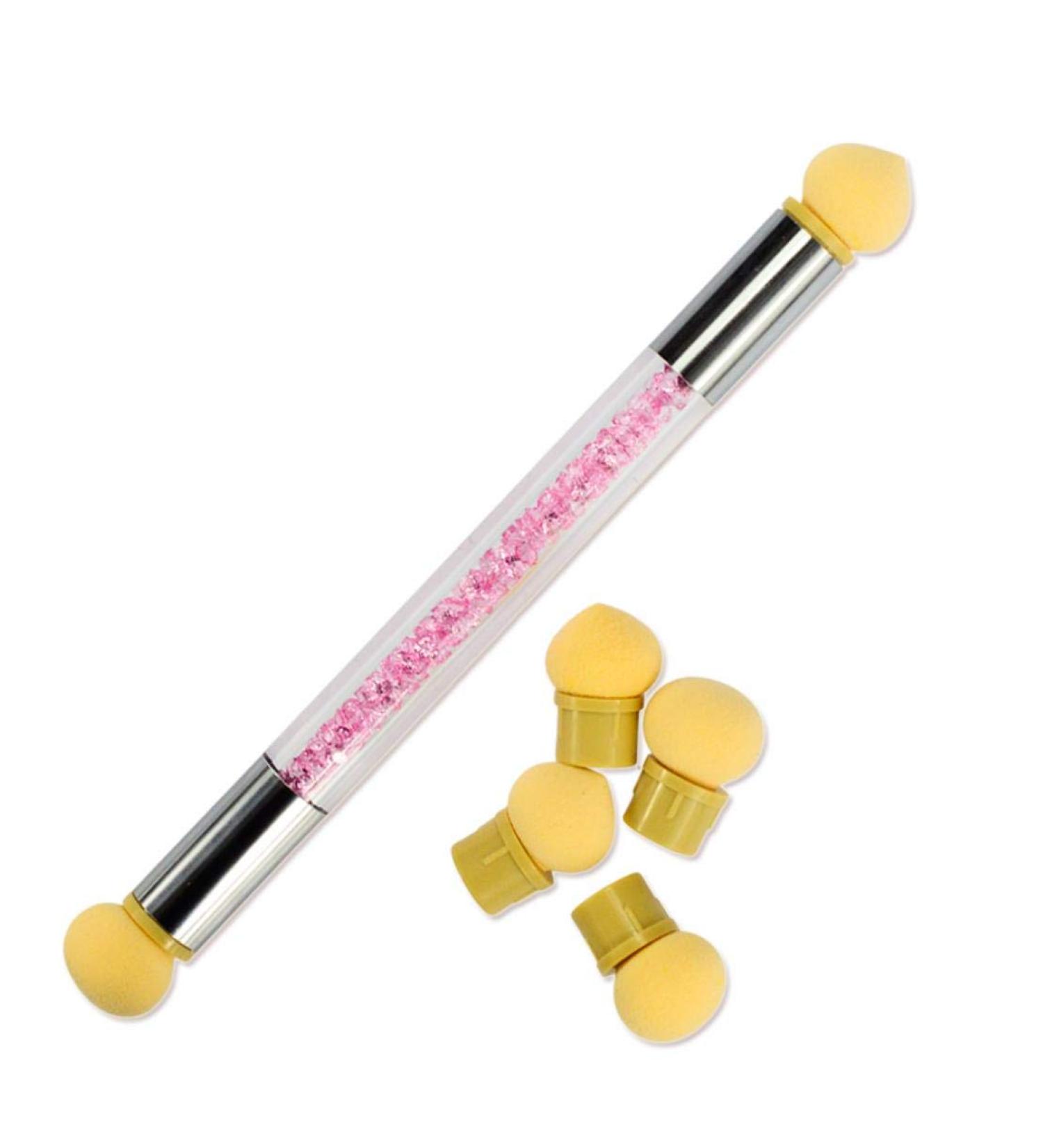Professional Double-Ended DIY Gradient Pen Crystal Acrylic Handle Shading Pen Nail Art Tools with 4 Sponge Replacement - Buy Online on SooperMarket.com