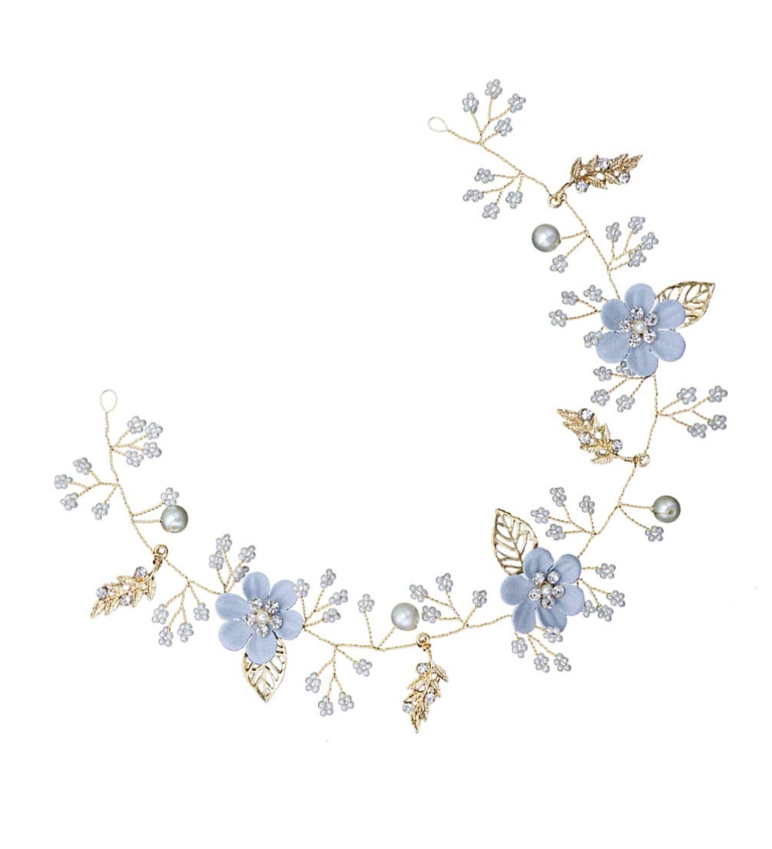 Blue Rhinestone Pearl Flower Alloy Headpiece - Handmade Wedding Hair Accessory for Bride & Bridesmaids - Buy Online on SooperMarket.com