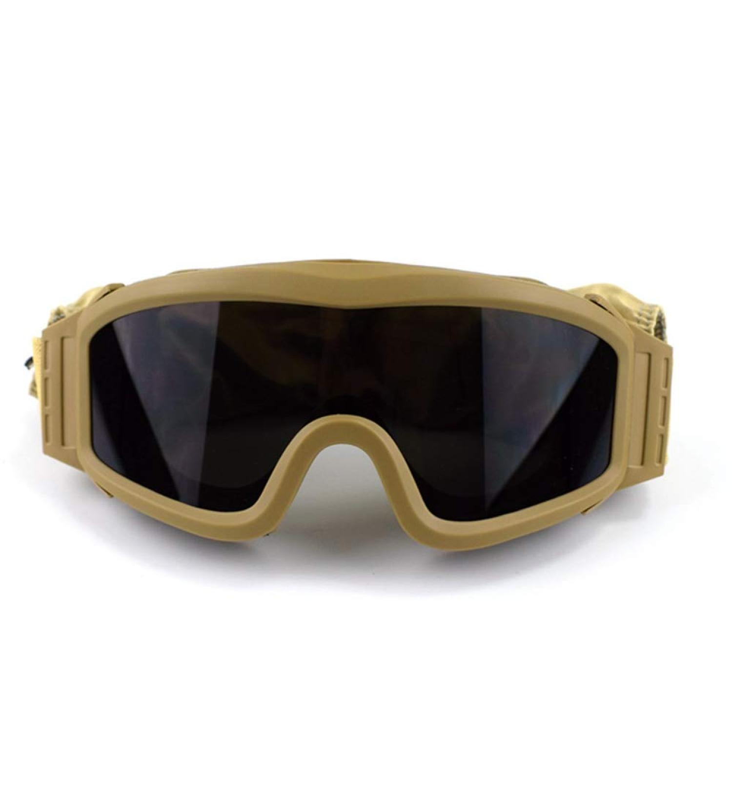 Airsoft Goggles Tactical Safety Glasses with 3 Interchangeable Lenses Anti Fog Tan