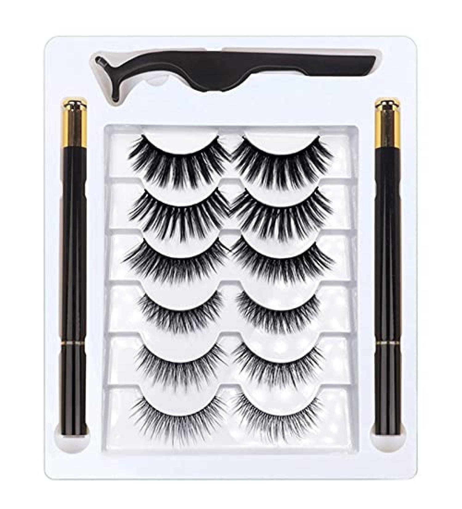 Prakti Magnetic Eyeliner and Eyelashes Kit 3D Magnetic Eyelashes Kit with 6 Pairs Reusable Eyelashes Tweezers and Eyeliner 02 - Buy Online on SooperMarket.com