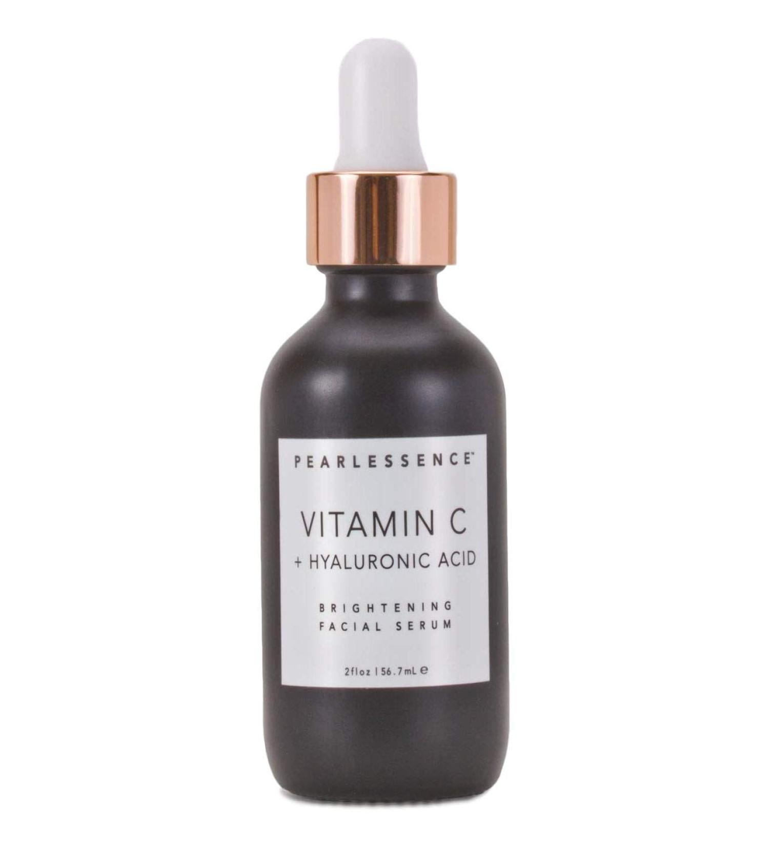 Pearlessence Brightening Facial Serum with Vitamin C & Hyaluronic Acid - Powerful Hydration to Help Plum & Brighten Skin | Replenishes & Moisturizes | Made in USA, Paraben Free & Cruelty Free (2oz)