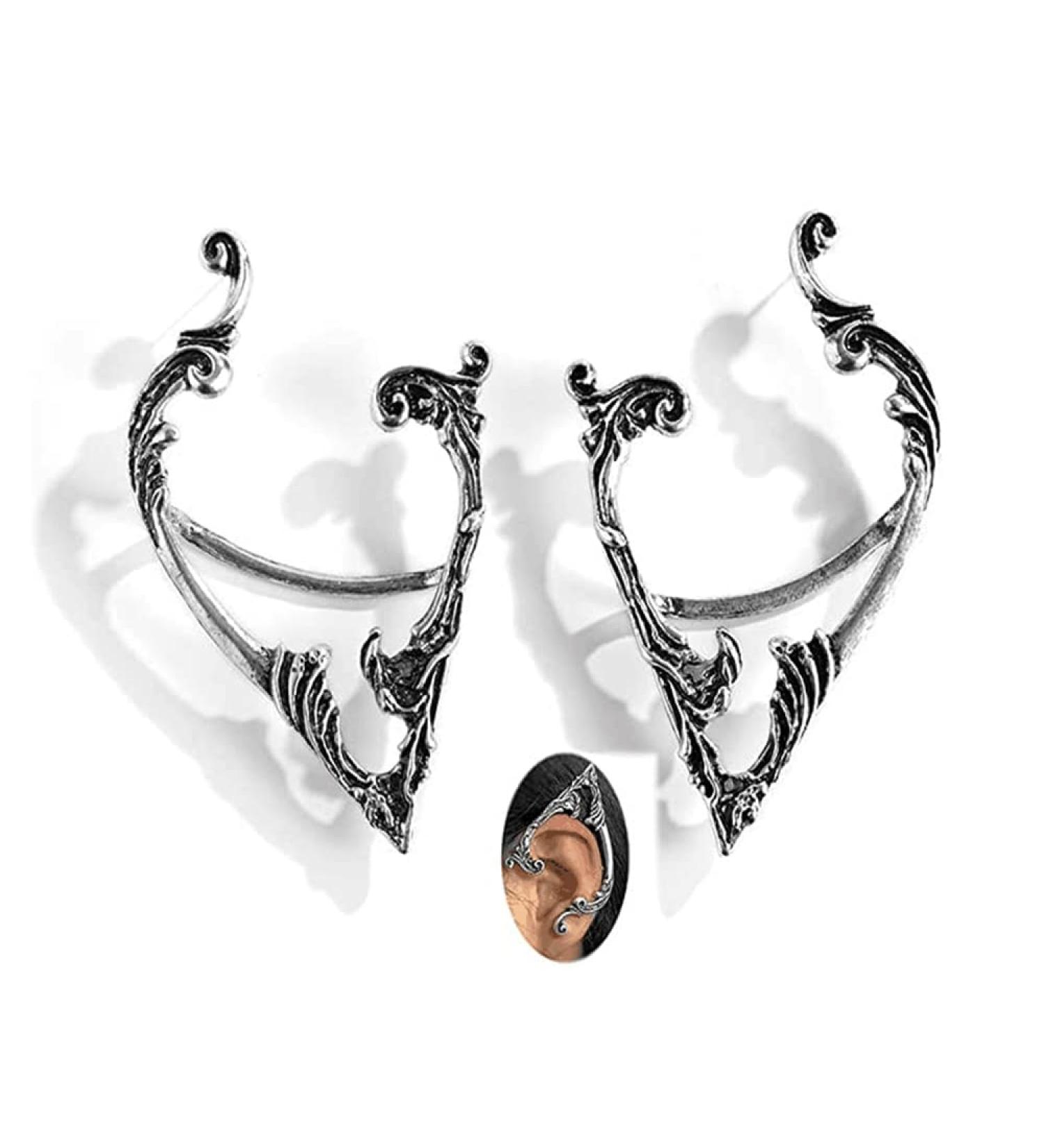 BETHYNAS Gothic Elf Ear Cuffs with Piercing Punk Earring Studs | Creative Contour Earrings for Cosplay and Statement Jewelry - Buy Online on SooperMarket.com