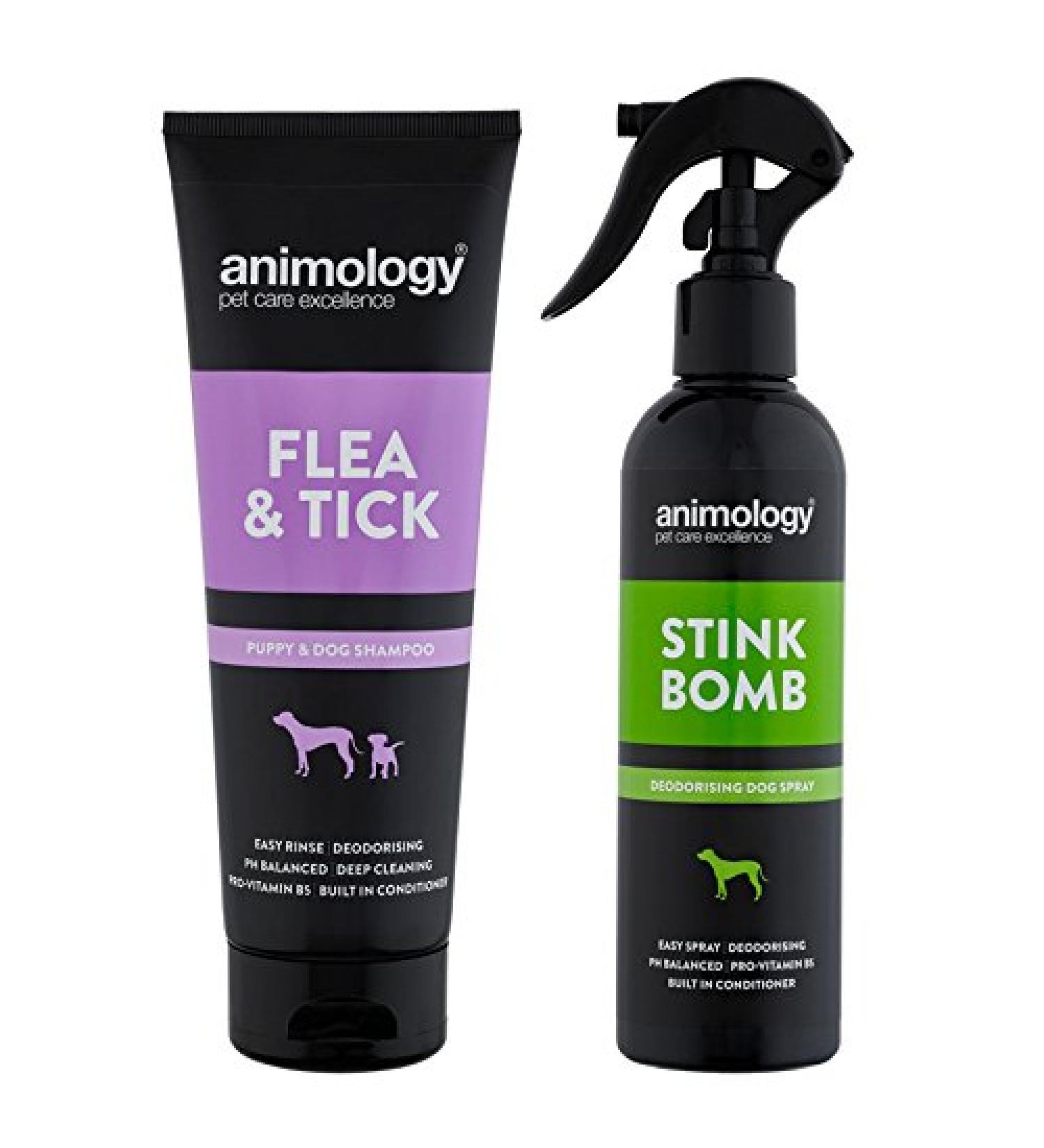 Animology Flea&Tick Puppy&Dog Shampoo and Stink Bomb Refreshing Dog Spray Set