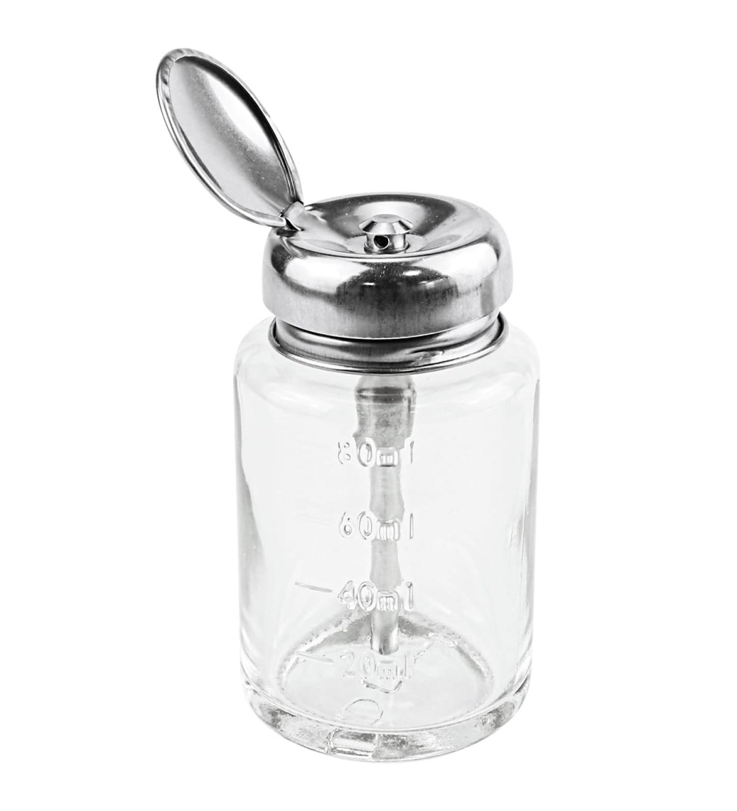 LNQ LUNIQI Glass Pump Dispenser 1 Piece Empty Nail Polish Remover Bottle 80 ml Nail Polish Remover Pump Bottle Push Down Pump Dispenser with Stainless Steel Cap Transparent - Buy Online on SooperMarket.com