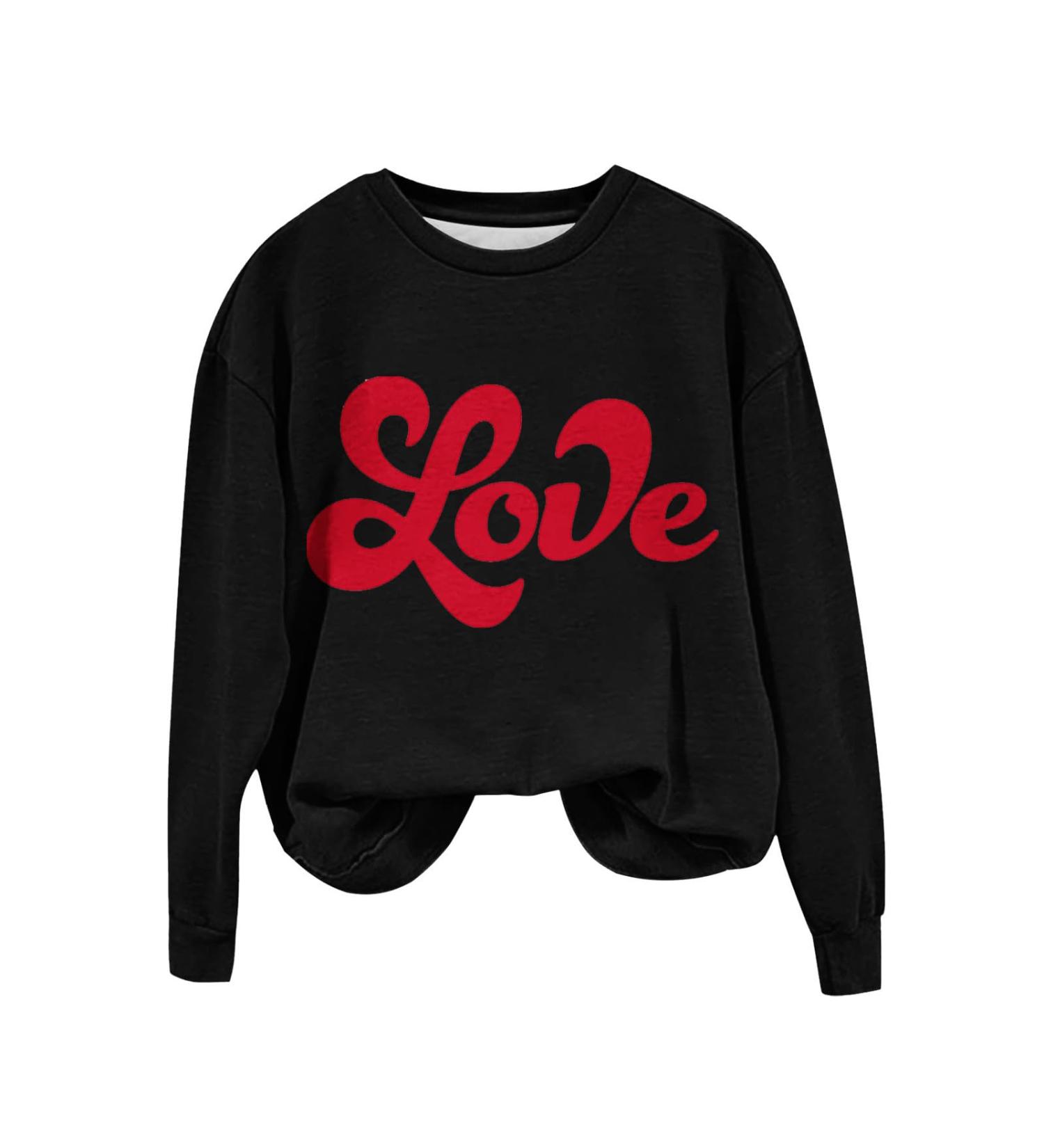 oelaio Valentine's Day 2024 Women's Long Sleeve Round Neck Loose Fitting Casual Tunic Top Cute Love Heart Graphic Trendy - Buy Online on SooperMarket.com