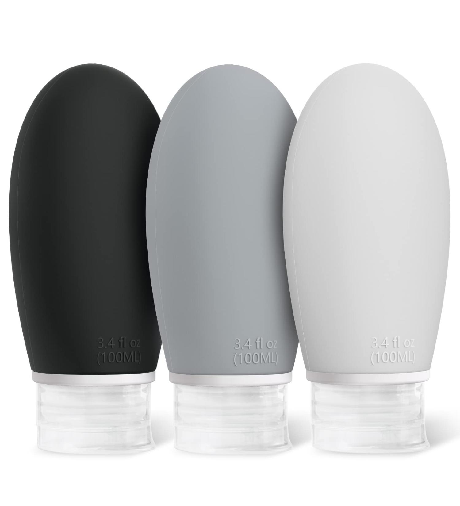 OPRET 100ml Silicone Travel Bottles Set - 3 Leakproof & Refillable TSA-Approved Containers for Shampoo & Cream - BPA-Free Black & Gray - Buy Online on SooperMarket.com
