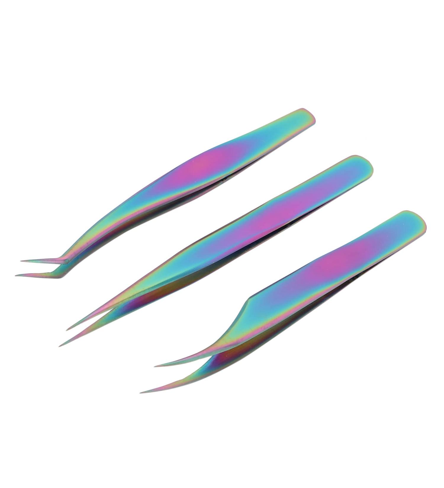 Herchr 3PCS Tweezers Set for Eyelash Extensions | Stainless Steel Straight & Curved Precision Tools - Buy Online on SooperMarket.com