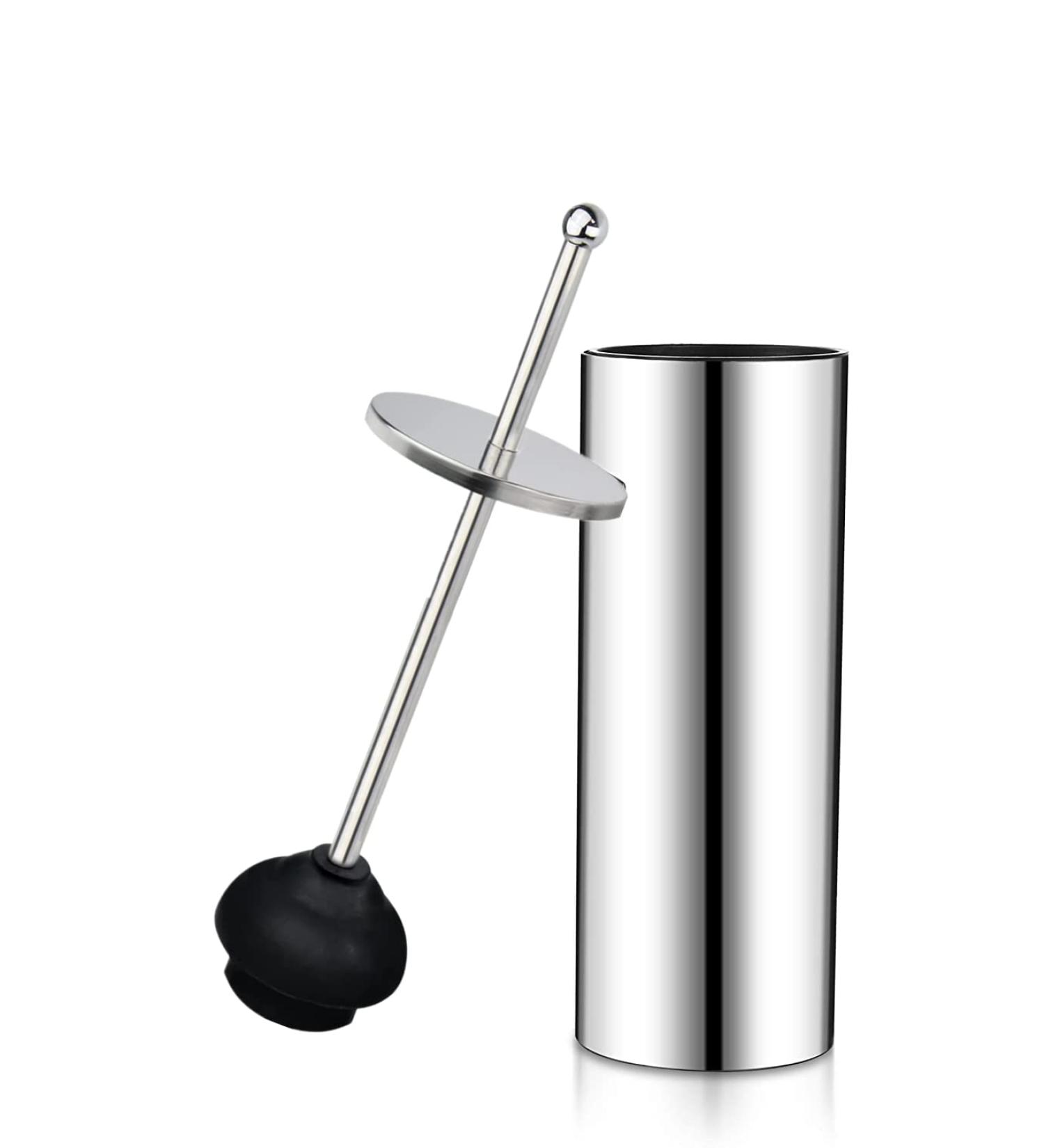 Chrome Toilet Plunger with Holder | Heavy Duty Deep Cleaning | Bathroom Metal Canister with Drip Cup | Silver - Buy Online on SooperMarket.com