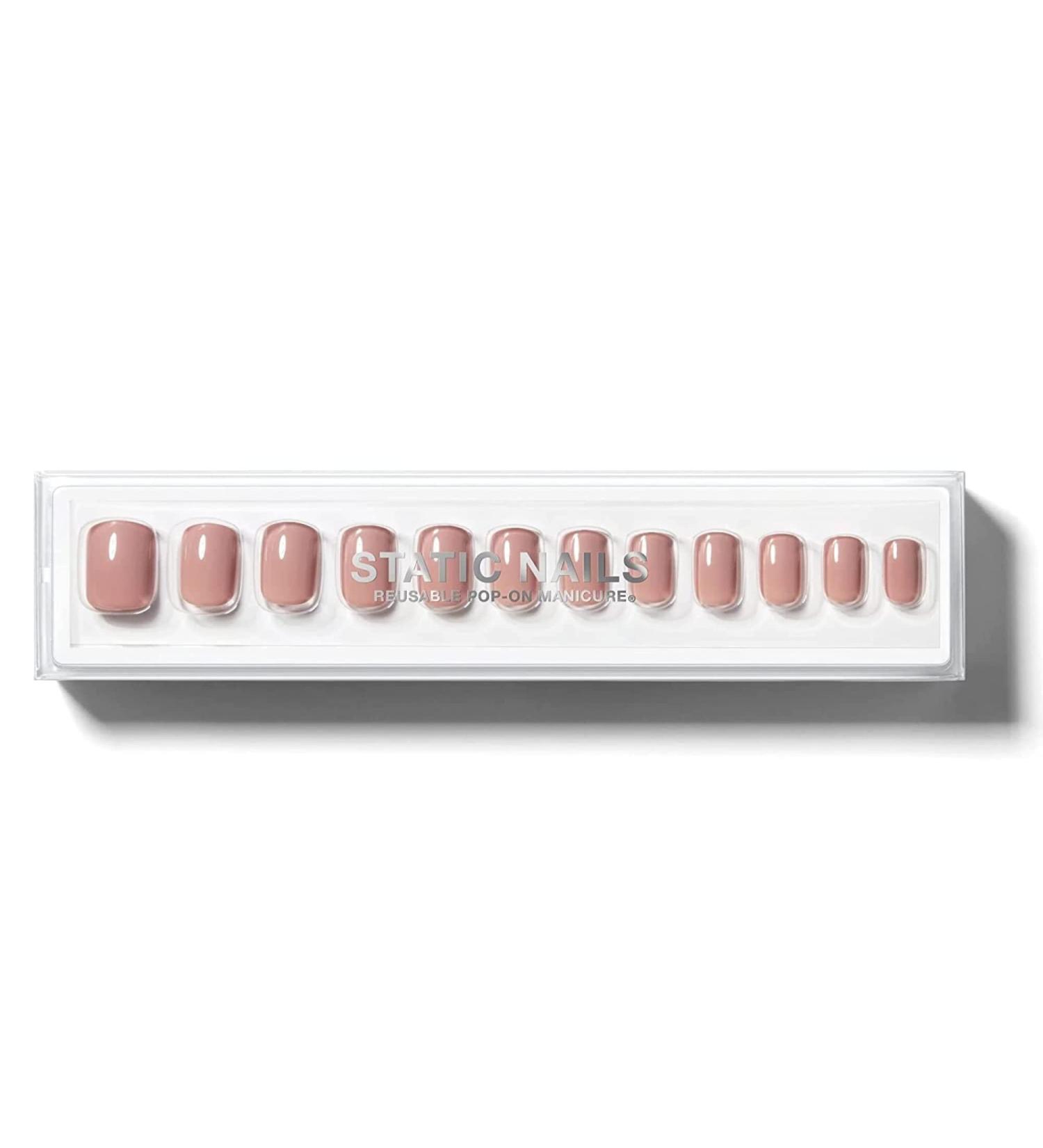 Static Nails Reusable Pop-On Manicure Set with U Make Me Blush Square Design - Non-Damaging Glue-On Nails for a Fake Acrylic Press On Nail Look - Buy Online on SooperMarket.com