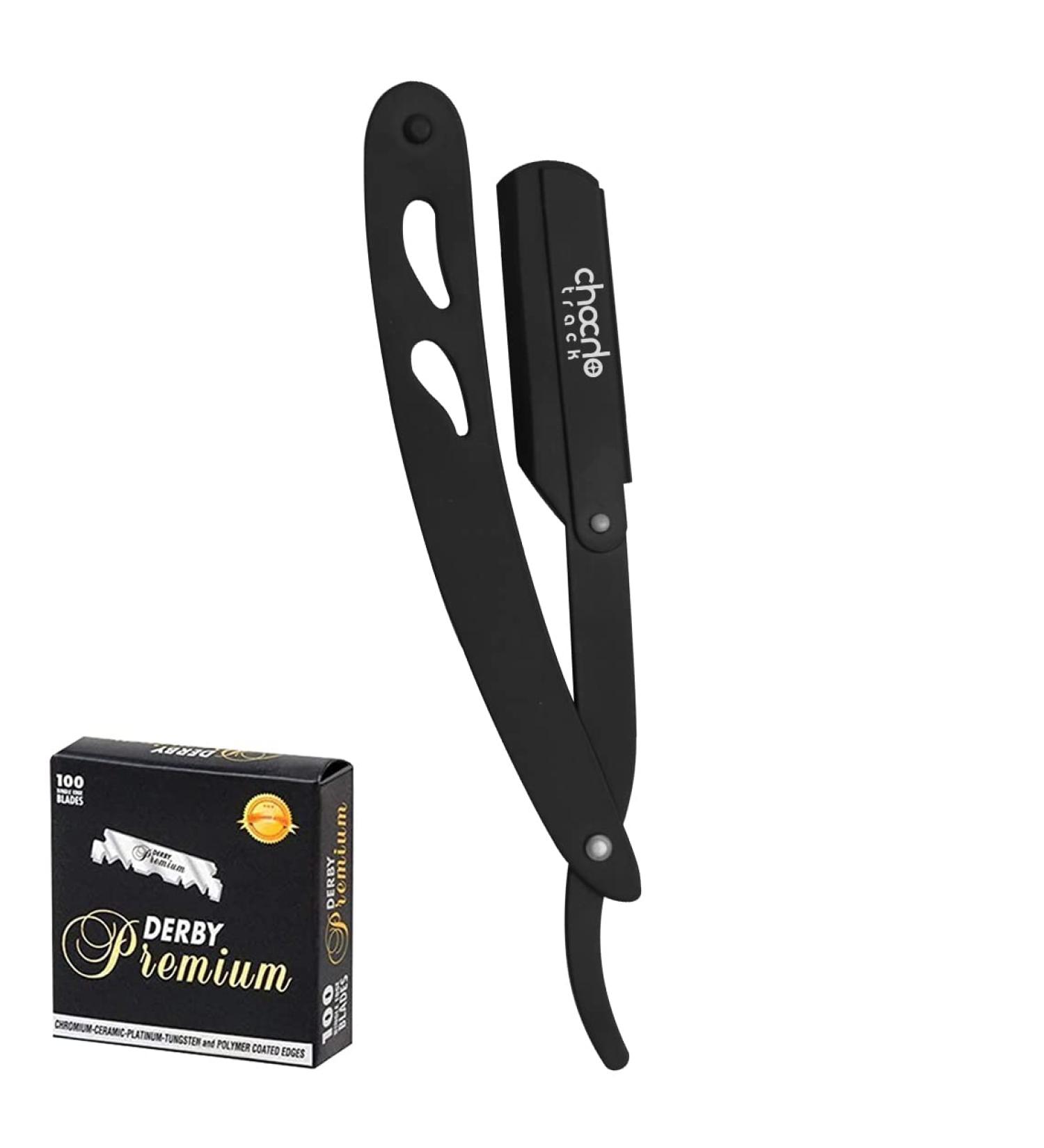 Professional Stainless Steel Straight Razor with 100 Single Edge Blades - Ideal for Barber Shaving, Moustache & Beard Trimming - Buy Online on SooperMarket.com