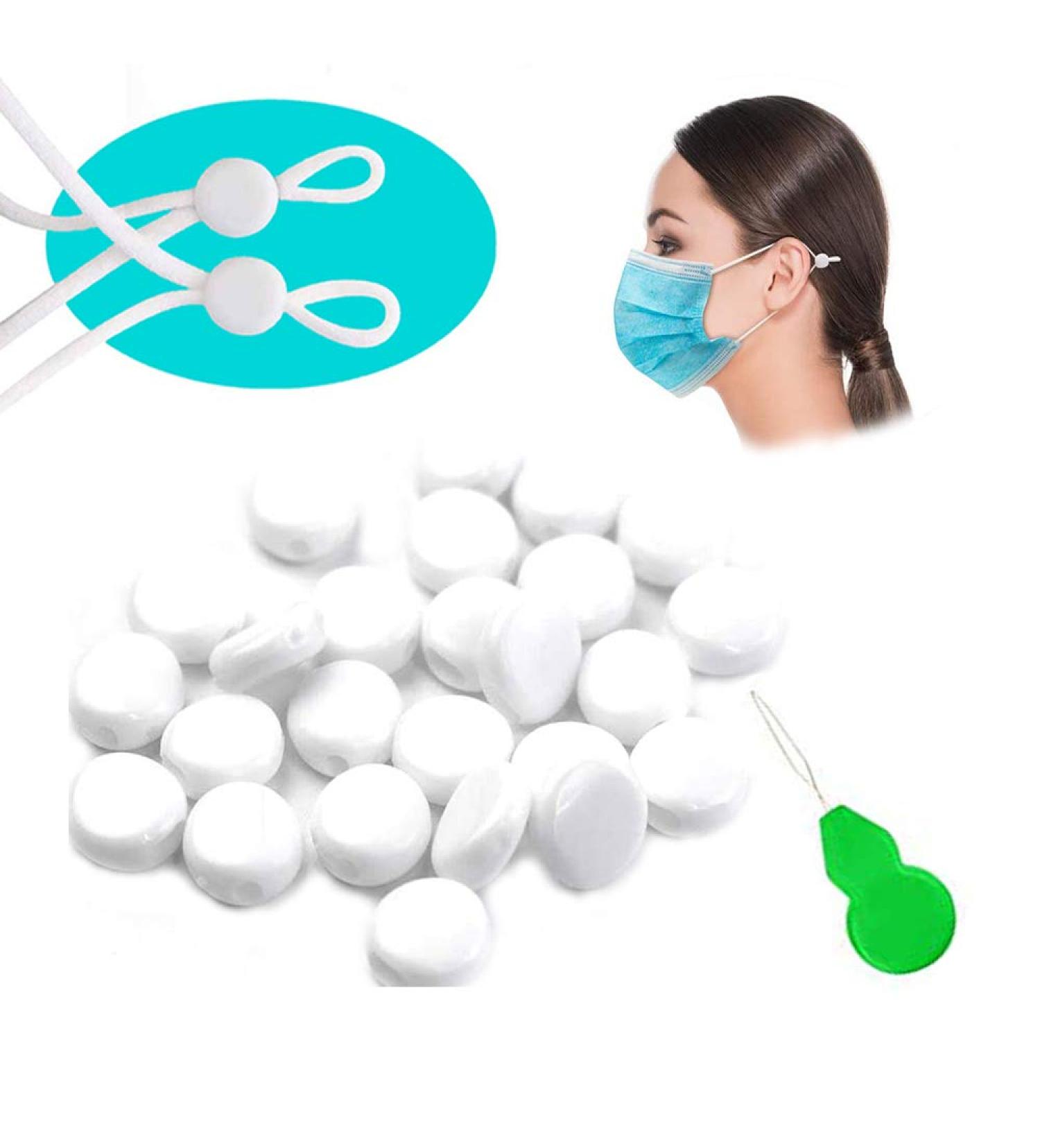 Silicone Cord Locks for Masks - Adjustable Drawstring Toggles for Elastic Bands - Non-Slip Earloop Stopper Adjuster - White (100Pcs) - Buy Online on SooperMarket.com