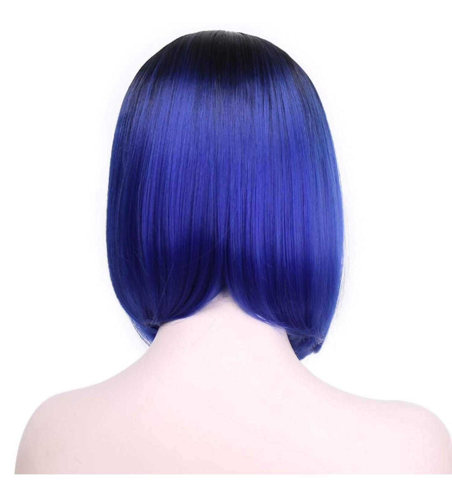 HBINGBING Ombre Blue Gray Straight Synthetic Wigs Short Middle Part Nature Bob Wigs for Women High temperature Fiber R2-61C