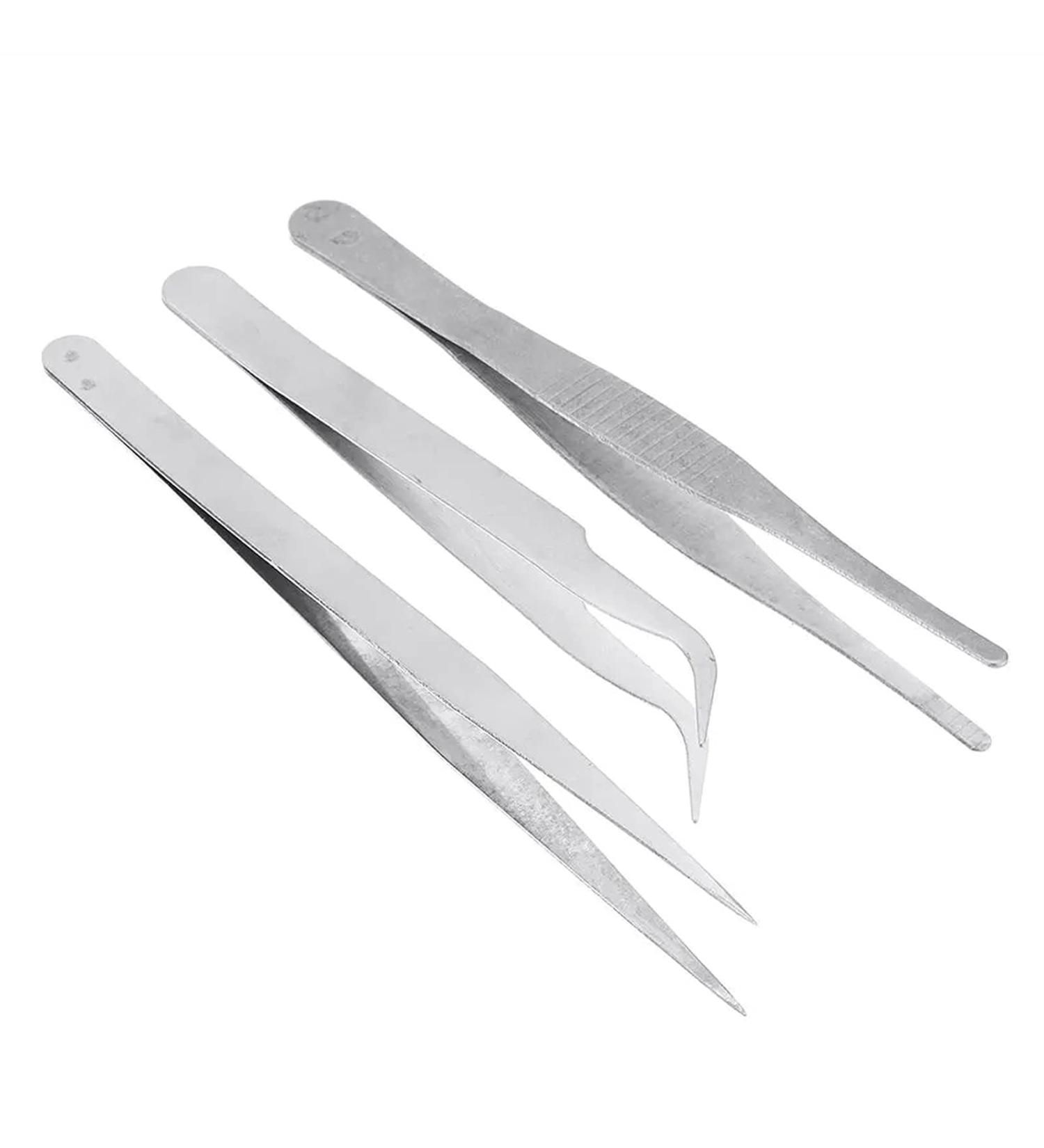 EPASHA 3 in 1 Stainless Steel Tweezers Set - Precision Straight Flat & Angle Head Tweezers for Perfect Grooming - International Shipping Available - Buy Online on SooperMarket.com