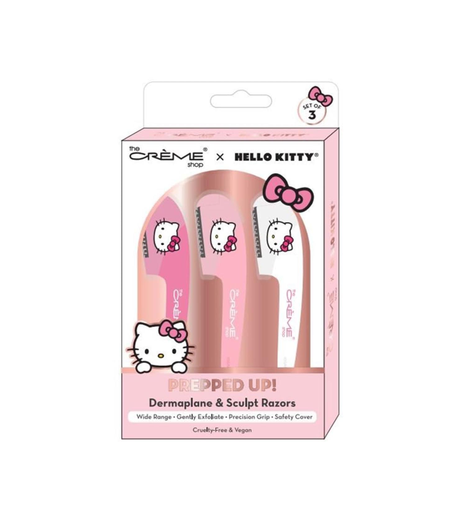 The Cr me Shop | Hello Kitty | Prepped Up! Dermaplane & Sculpt Razors | Wide Range | Gently Exfoliate | Precision Grip | Set of 3 | Safety Covers Included! - Pink (3PC) Pink 3 Count (Pack of 1)
