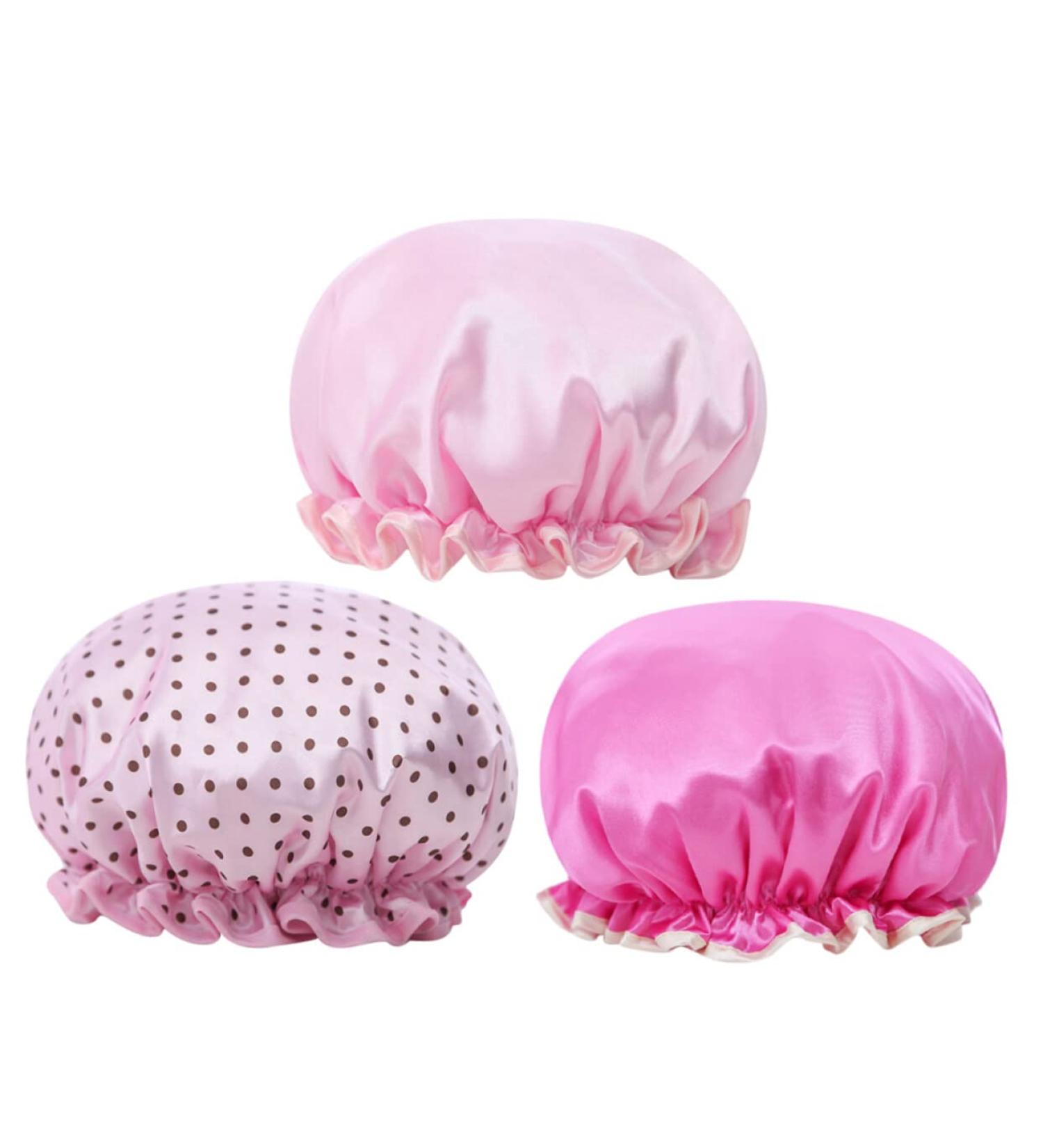 FRCOLOR Hair Bonnet 3pcs Women's Shower Cap Set | Double Layer Bath Visor for Curly Hair | Waterproof & Elastic Bathing Caps - Buy Online on SooperMarket.com