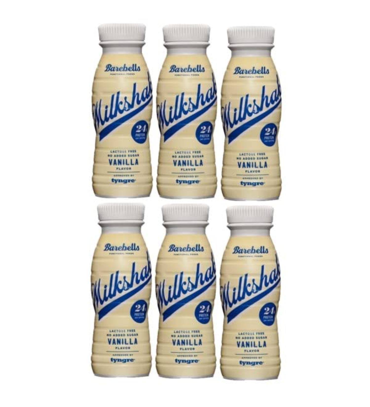 6 x 330ml Barebells Vanilla Milkshake High In Protein Lactose Free No Added Sugar