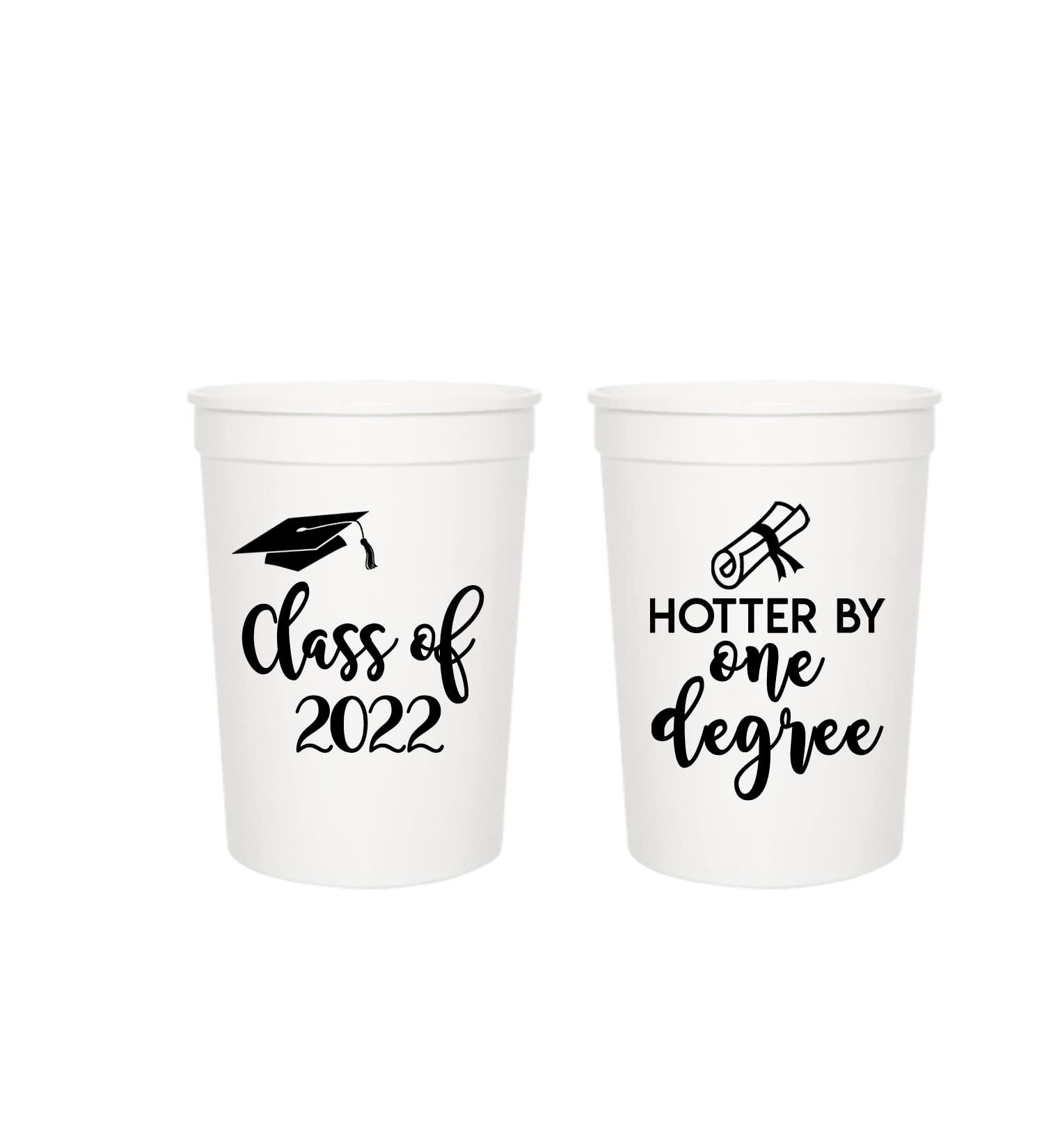 Graduation Party Cups, Hotter By One Degree, Set of 12 White 16oz Cups, Perfect Graduation Party Supplies, Graduation Decorations, and Graduation Favors