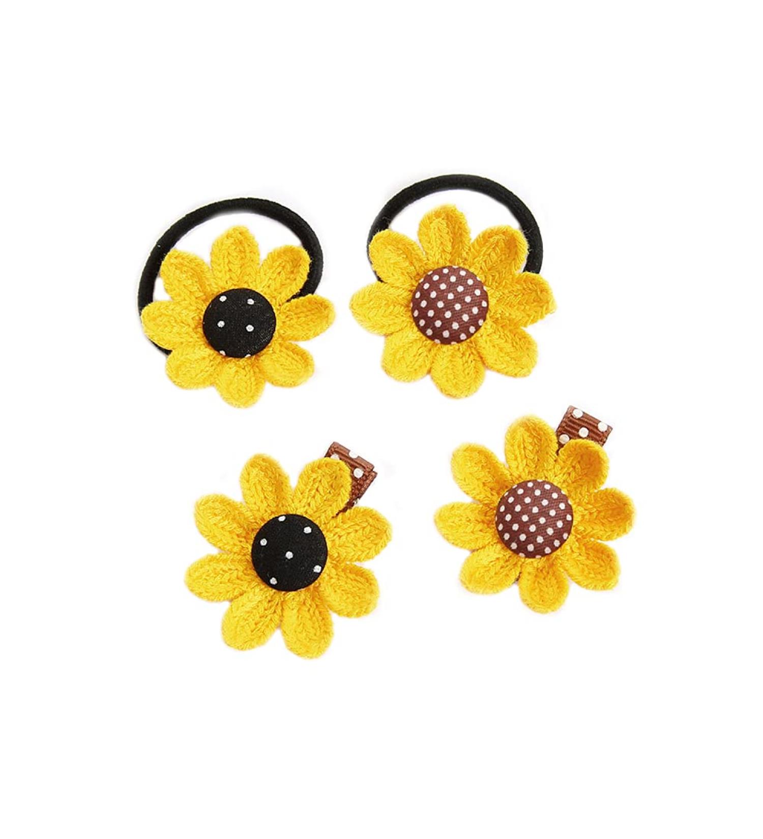 Sunflower Hair Clip Set for Girls - Mini Rubber Bands and Alligator Clips for Kids - Buy Online on SooperMarket.com