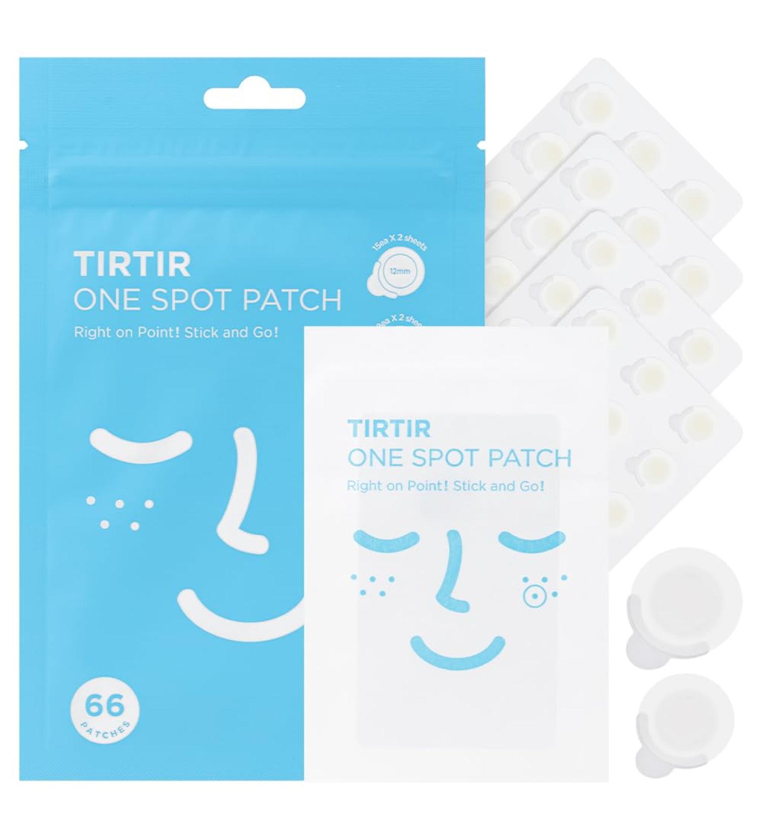 TIRTIR One Spot Patch (66 Count) - Acne Pimple Blemish Spot Stickers for Face - Invisible 2 Size Ultra Thin Pimples Patches - Hydrocolloid Waterproof Hypoallergenic Blemish Covering Zits - Strong