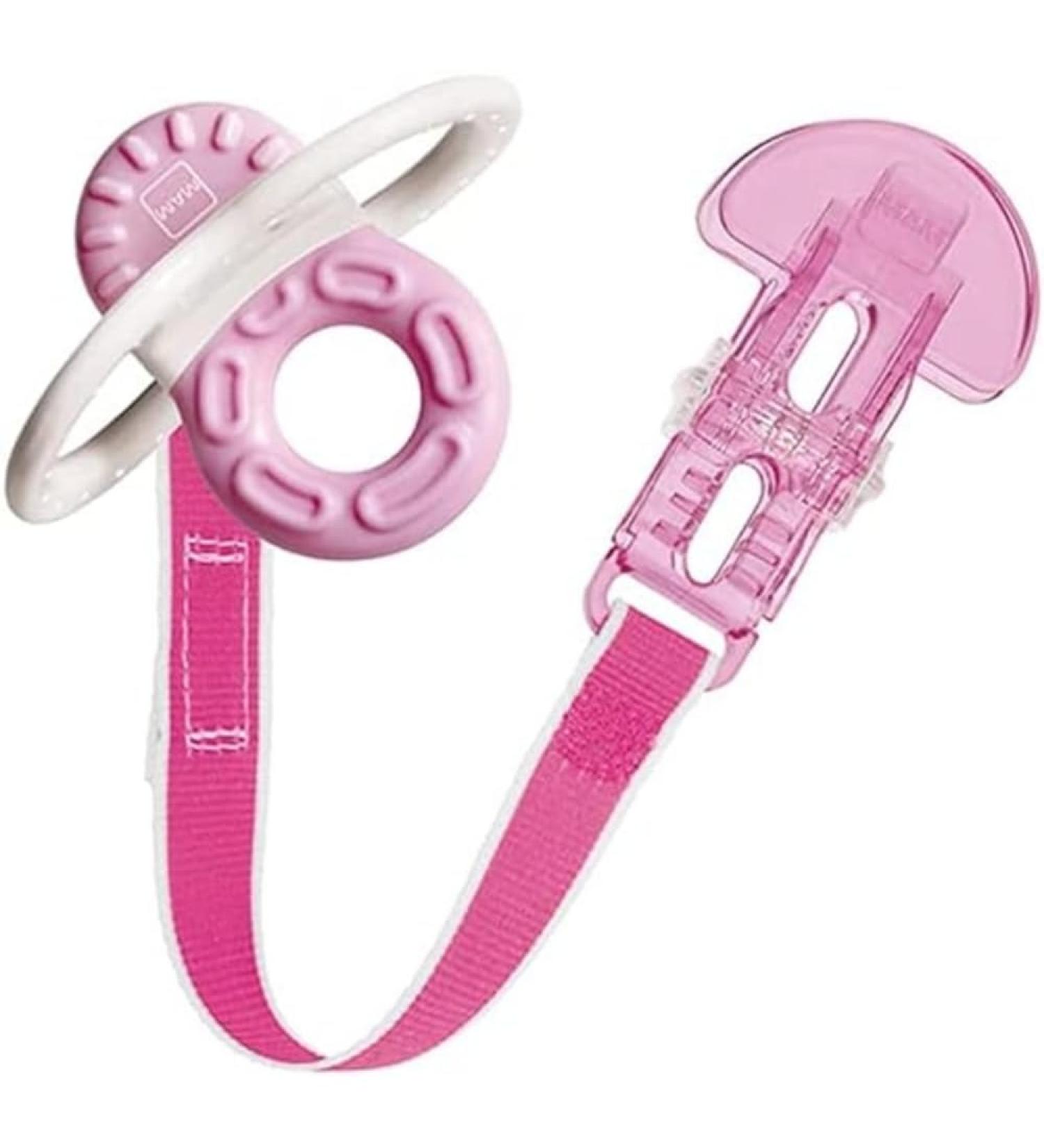 MAM Bite and Relax Teether with Clip - Pink Baby Teether for 2+ Months | Promotes Dental Hygiene & Soothes Painful Gums - Buy Online on SooperMarket.com