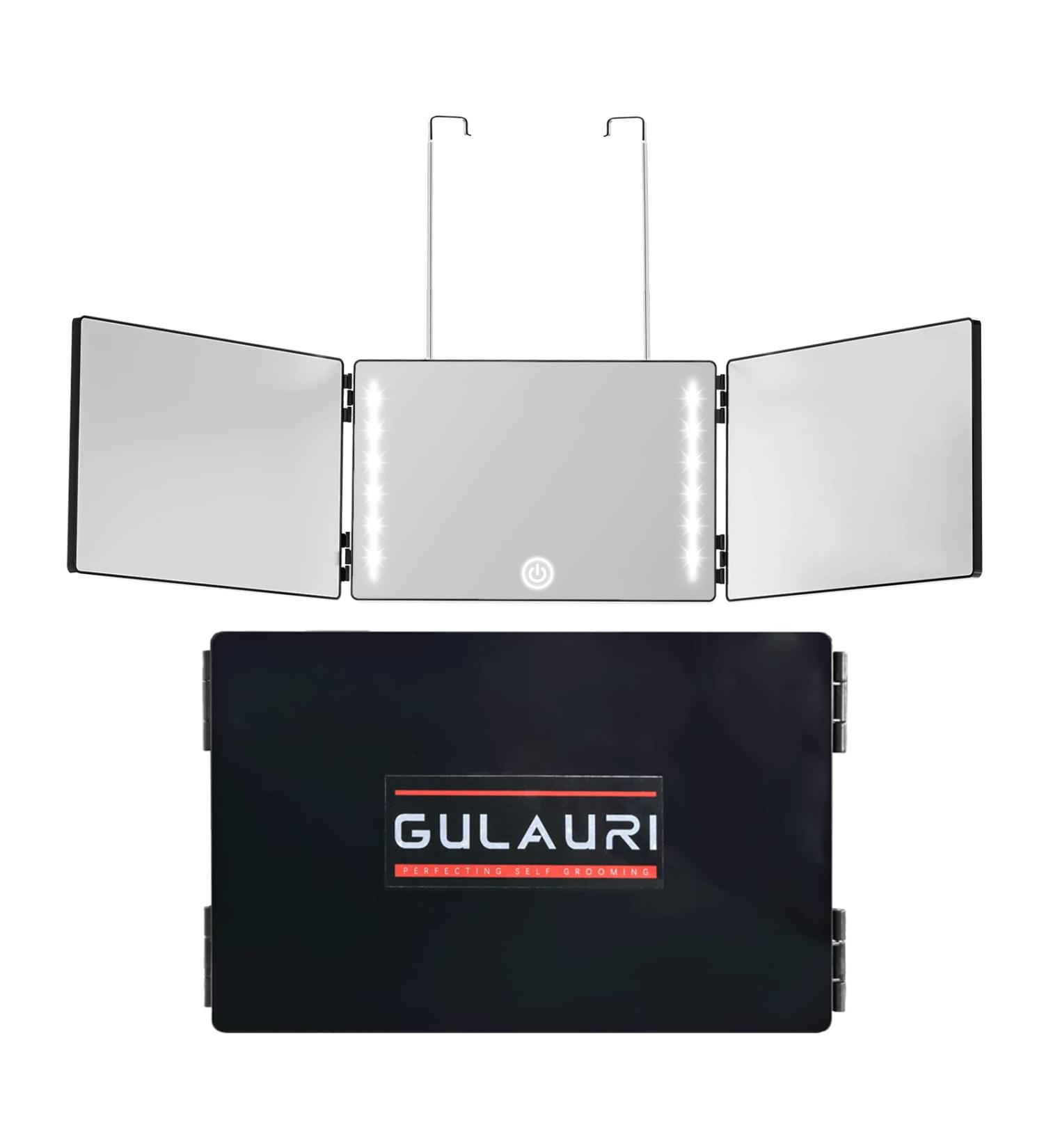 GULAURI 3-Way LED Lighted Barber Mirror | Trifold & Portable Hands-Free Mirror - Buy Online on SooperMarket.com