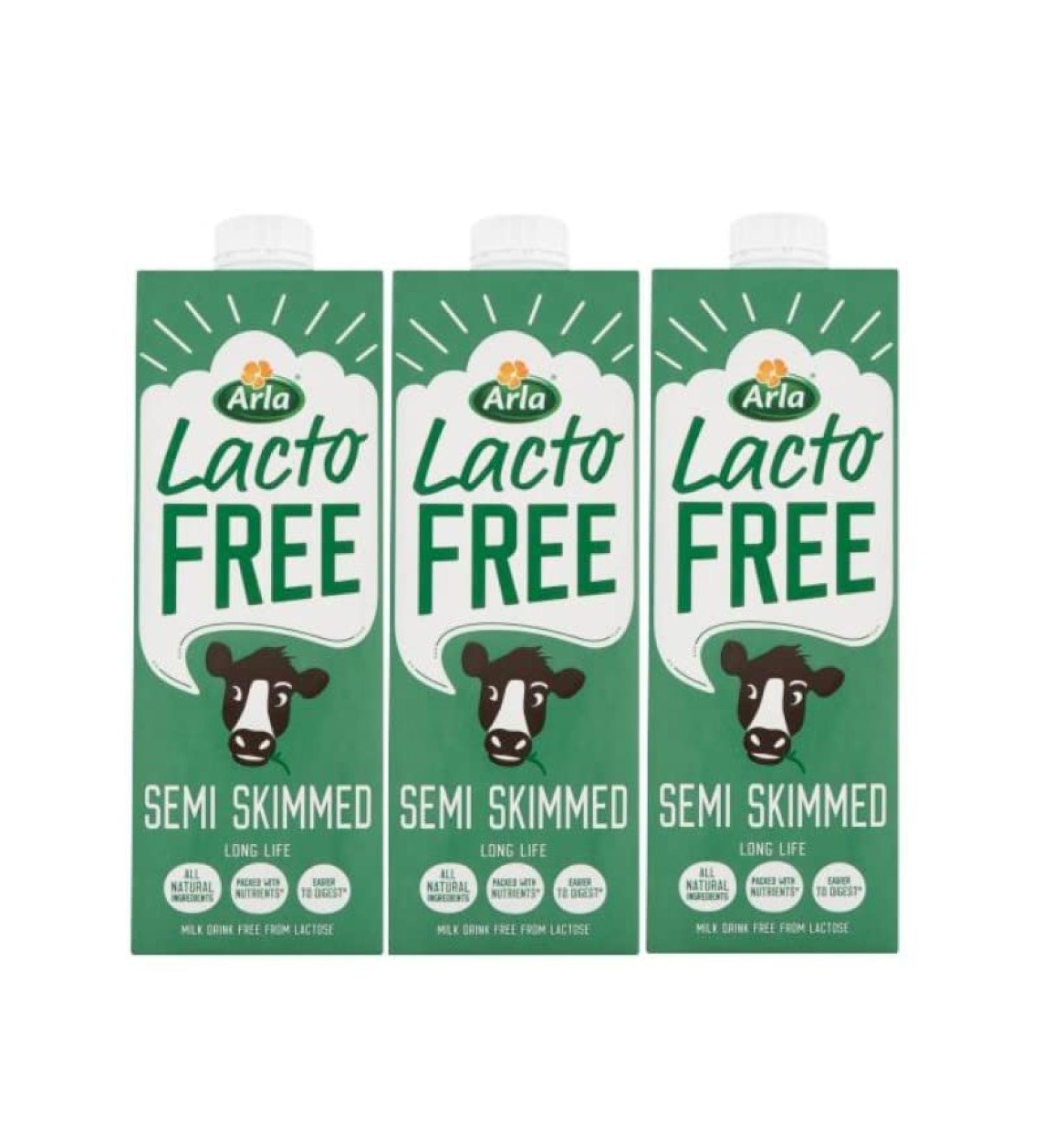 3 x 1 Litre Lactofree Semi Skimmed Long Life Milk