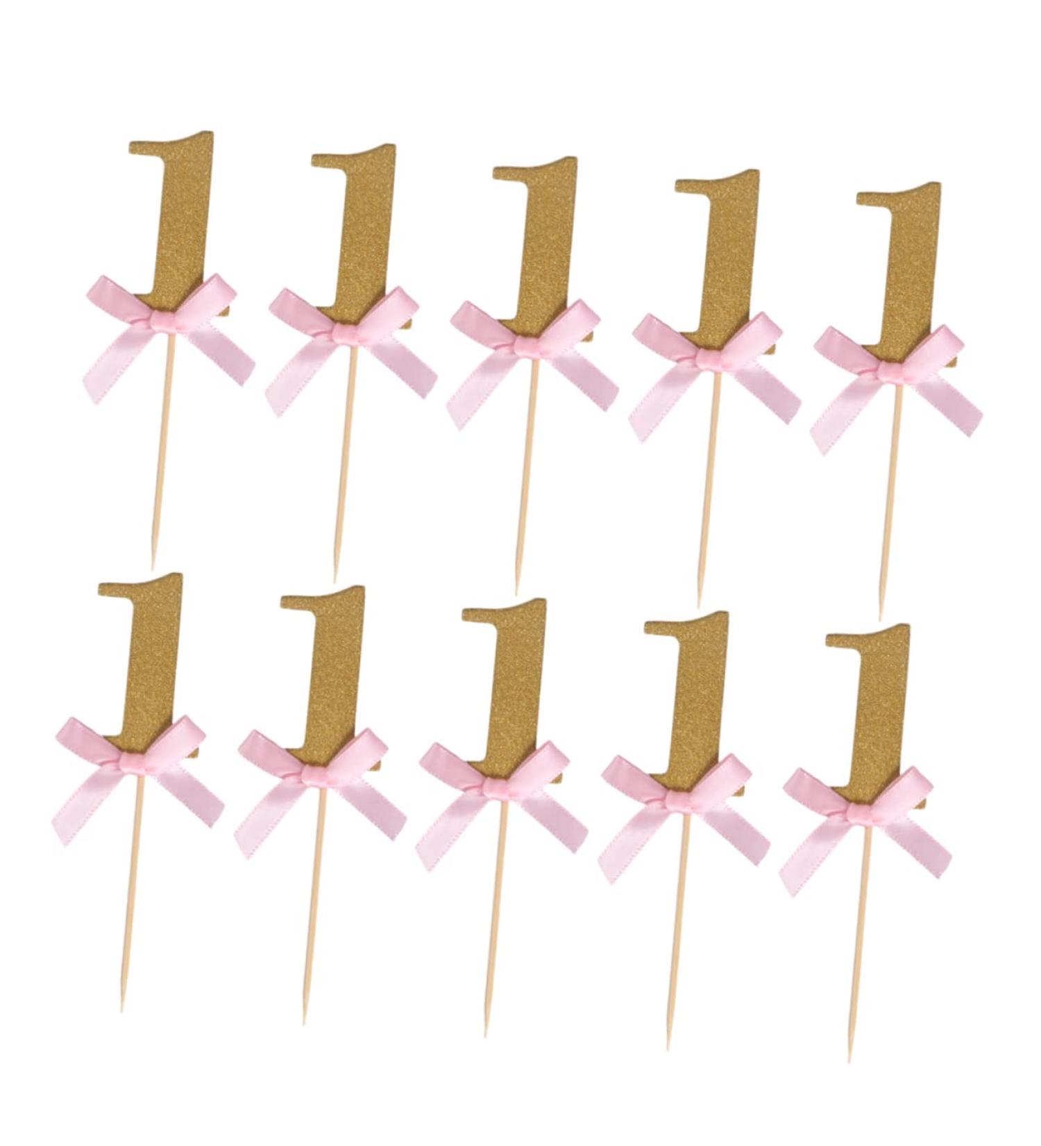Gadpiparty 10 Pcs First Birthday Wedding Fondant Topper Baby Shower 1st Birthday 1 Year One Year Old Birthday Cake Picks Stick Glitter Cupcake Picks Cakes Cake Topper Insert Card Number - Buy Online on SooperMarket.com