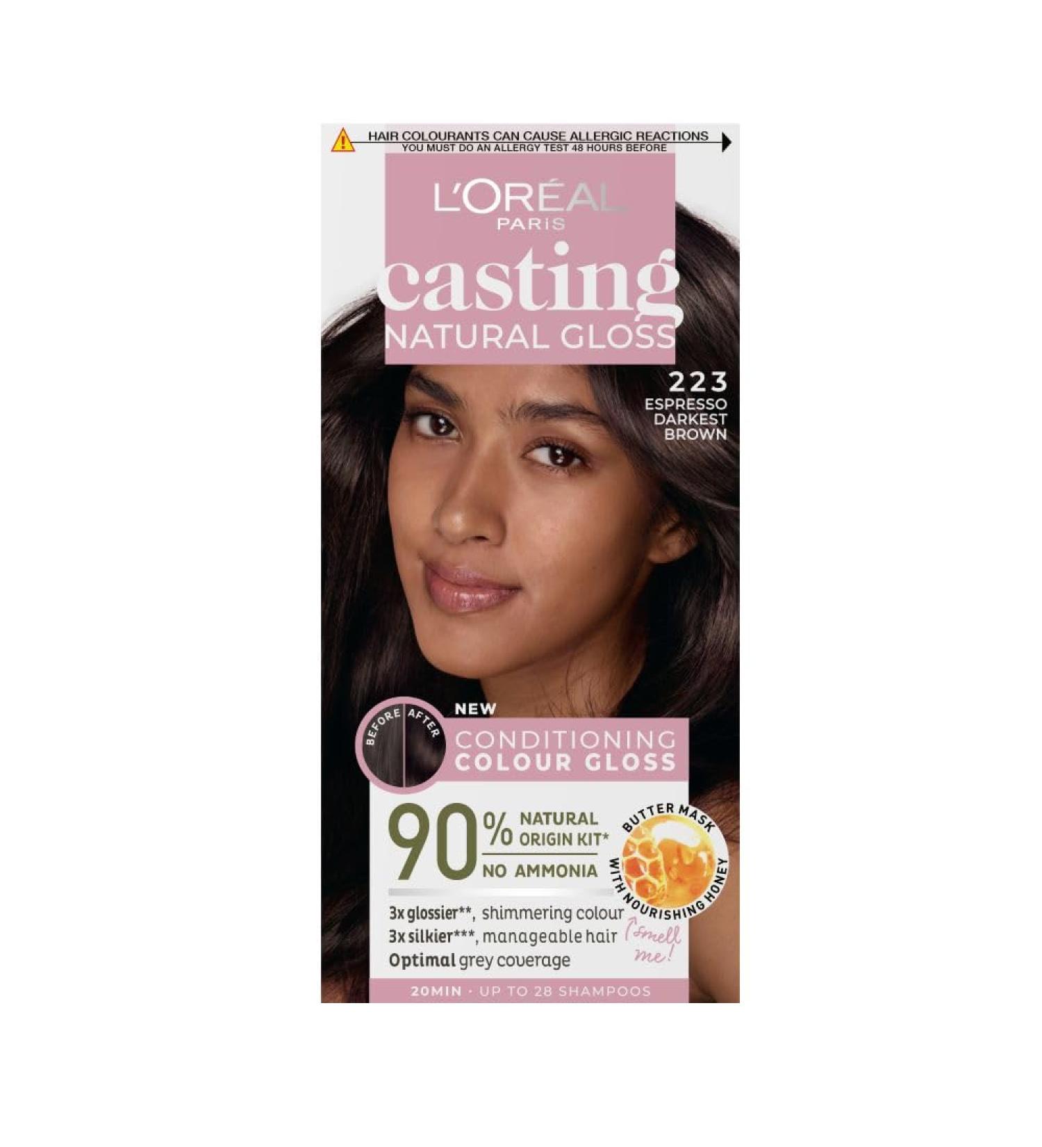 L'Or al Paris Ammonia-Free Semi-Permanent Hair Dye 223 Brown Espresso | Glossy Natural Finish | Up to 28 Shampoo Casting | 1 Application - Buy Online on SooperMarket.com