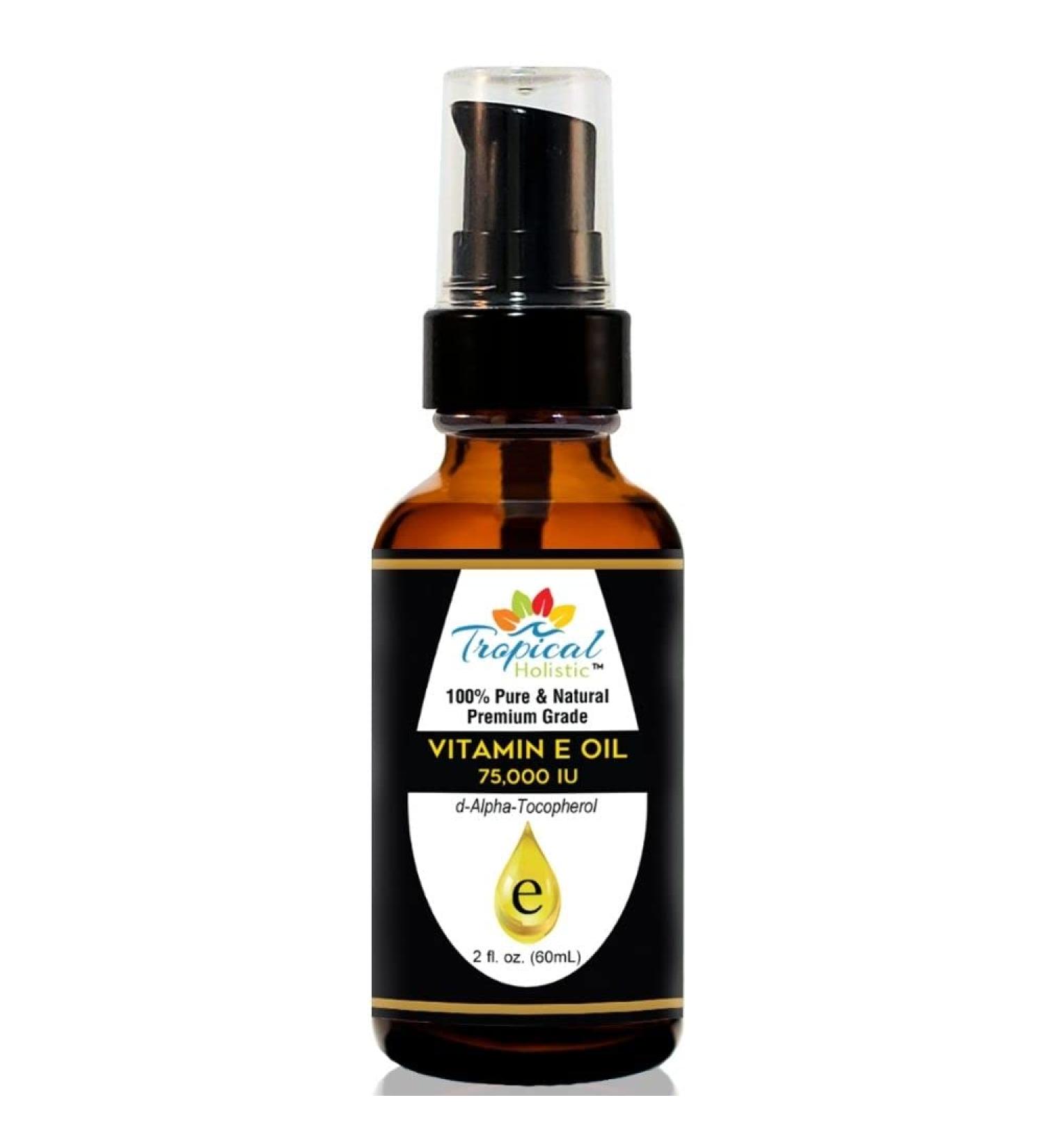 100% Pure Premium Vitamin E Oil 2 oz - Maximum Strength 75,000 IU - Anti-Aging & Moisturizing Benefits for Skin, Hair & Nails - Reduces Wrinkles, Scars & Sunburn - Travel Size - Buy Online on SooperMarket.com