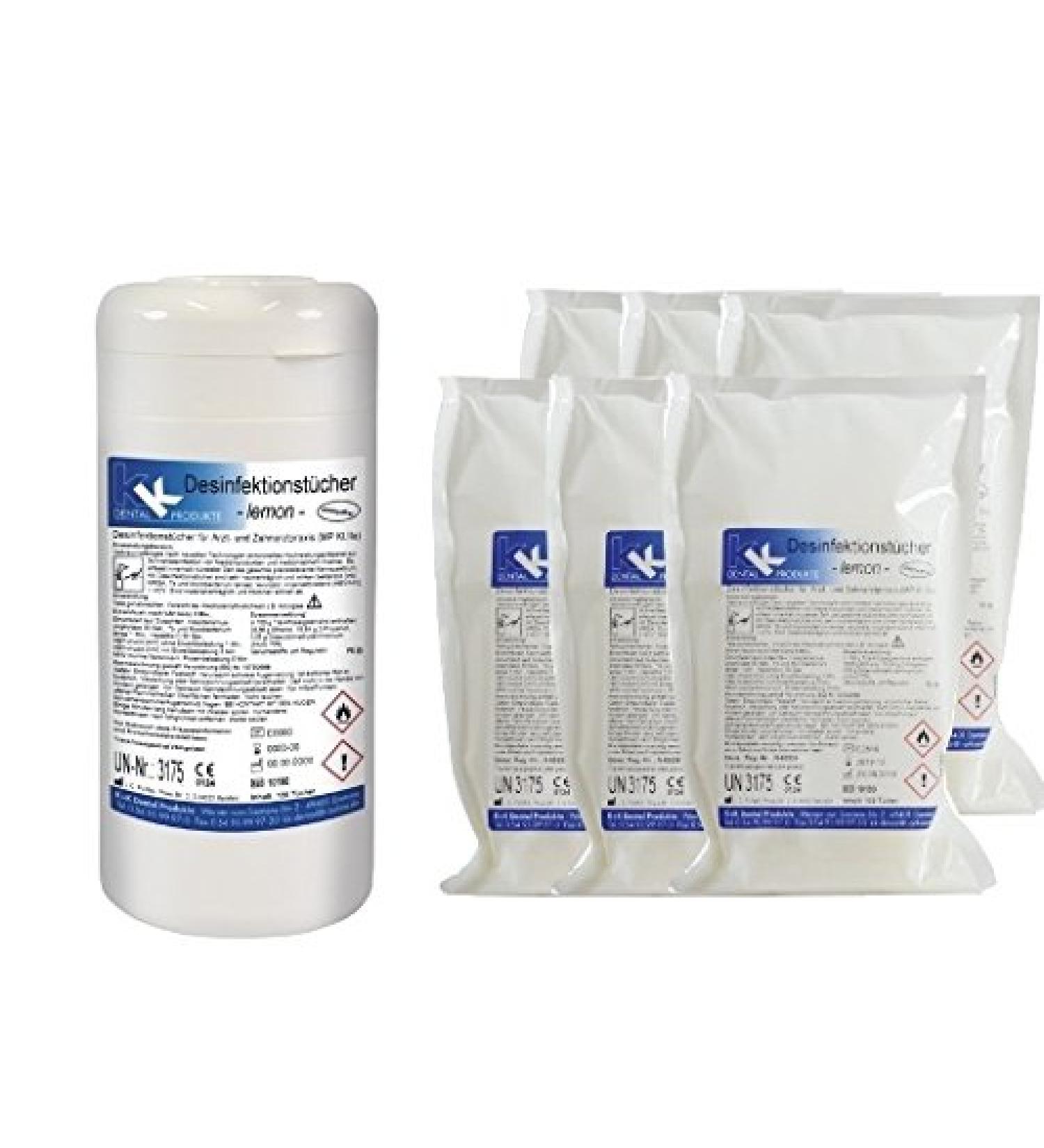 KK disinfection towels set |Contents: 1 x 120 disinfection wipes in a practical donor box + 6 refill bags with an 120 ready -to -use towels |Fragrance: Lemon Lemon 7-piece set