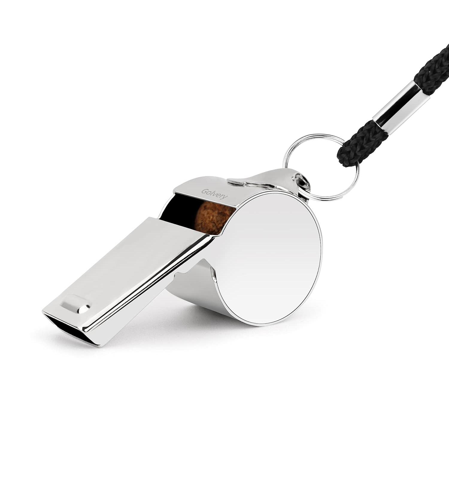 Golvery Metal Referee Coach Whistle - Stainless Steel with Lanyard | Crisp Sound for Sports & Lifeguard Protection - Silver - Buy Online on SooperMarket.com