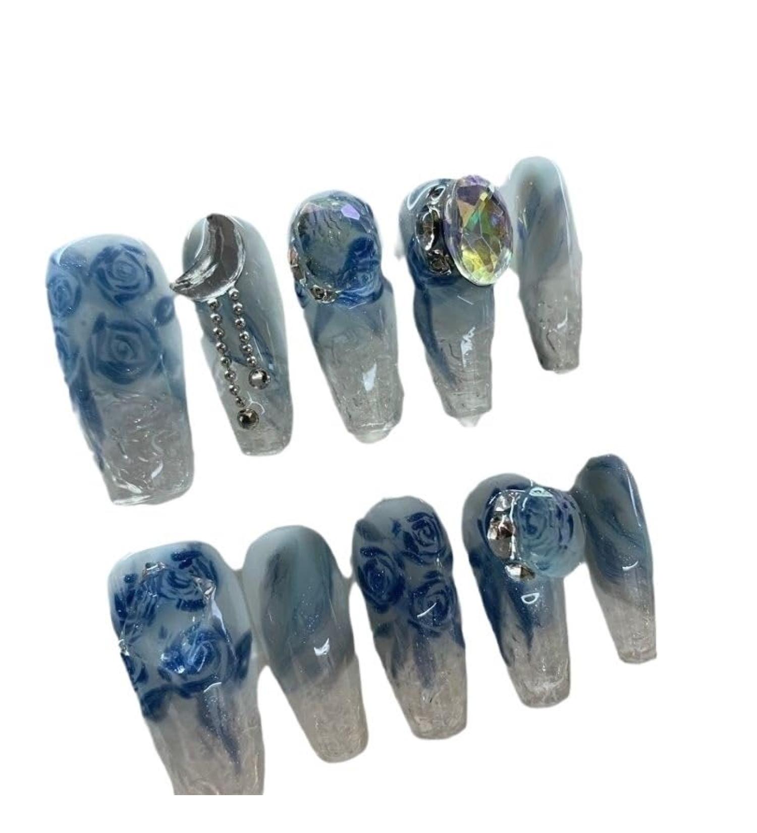 Handmade armor wearing and hand drawn glitter diamond detachable fake nails (Size : S) - Buy Online on SooperMarket.com