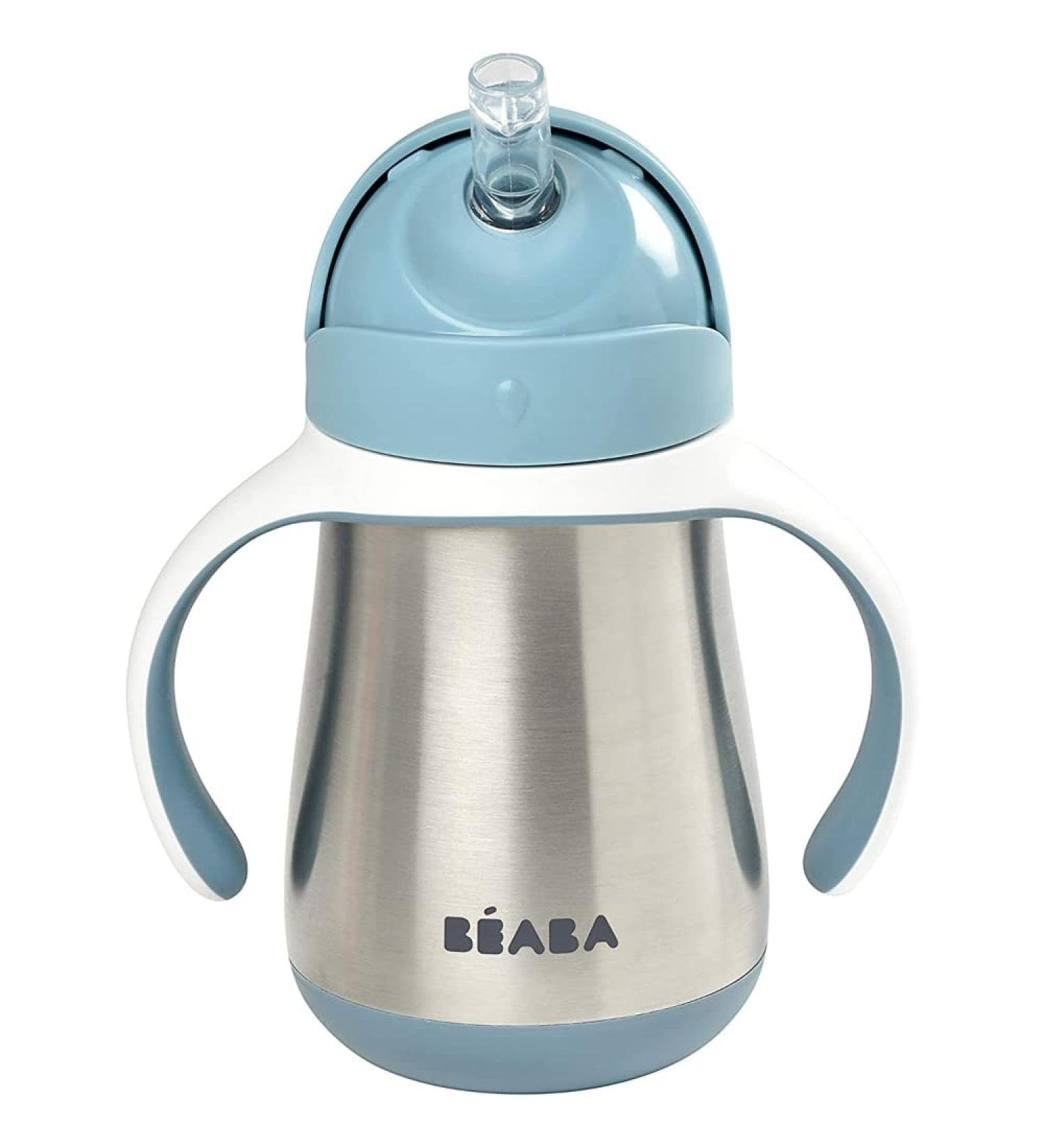 B aba 2-in-1 Baby Bottle & Children's Cup with Straw - 250ml Blue - Easy Open Removable Handles Durable Tritan & Silicone - International Shipping Available - Buy Online on SooperMarket.com
