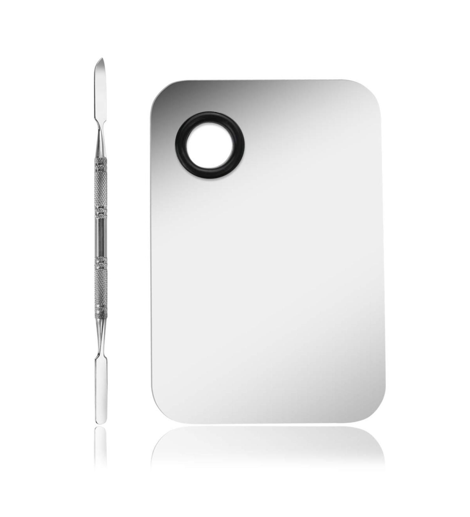 FRCOLOR Stainless Steel Makeup Palette with Spatula Tool - Professional Cosmetic Mixing Palette 6x4 - Buy Online on SooperMarket.com
